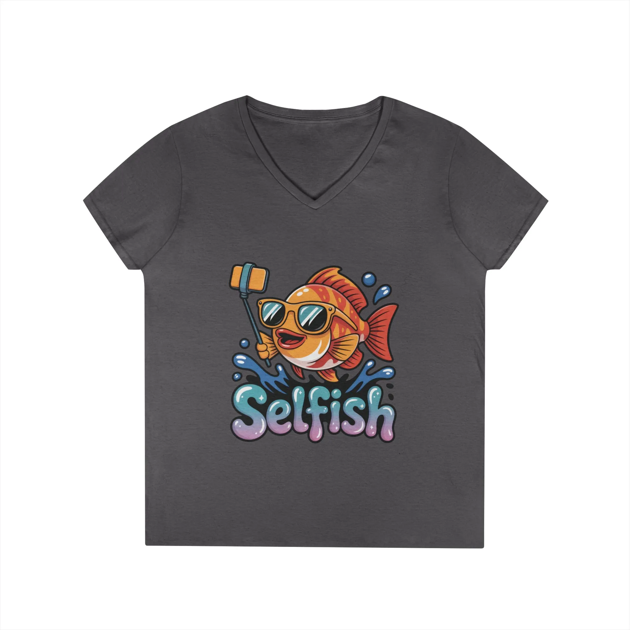Ladies' V-Neck T-Shirt, Funny Selfie Fish Graphic Womens Tee, Playful Pun Gift for Her, Summer Vibes, Unique Beach Shirt, Outdoor Adventures - Image 11
