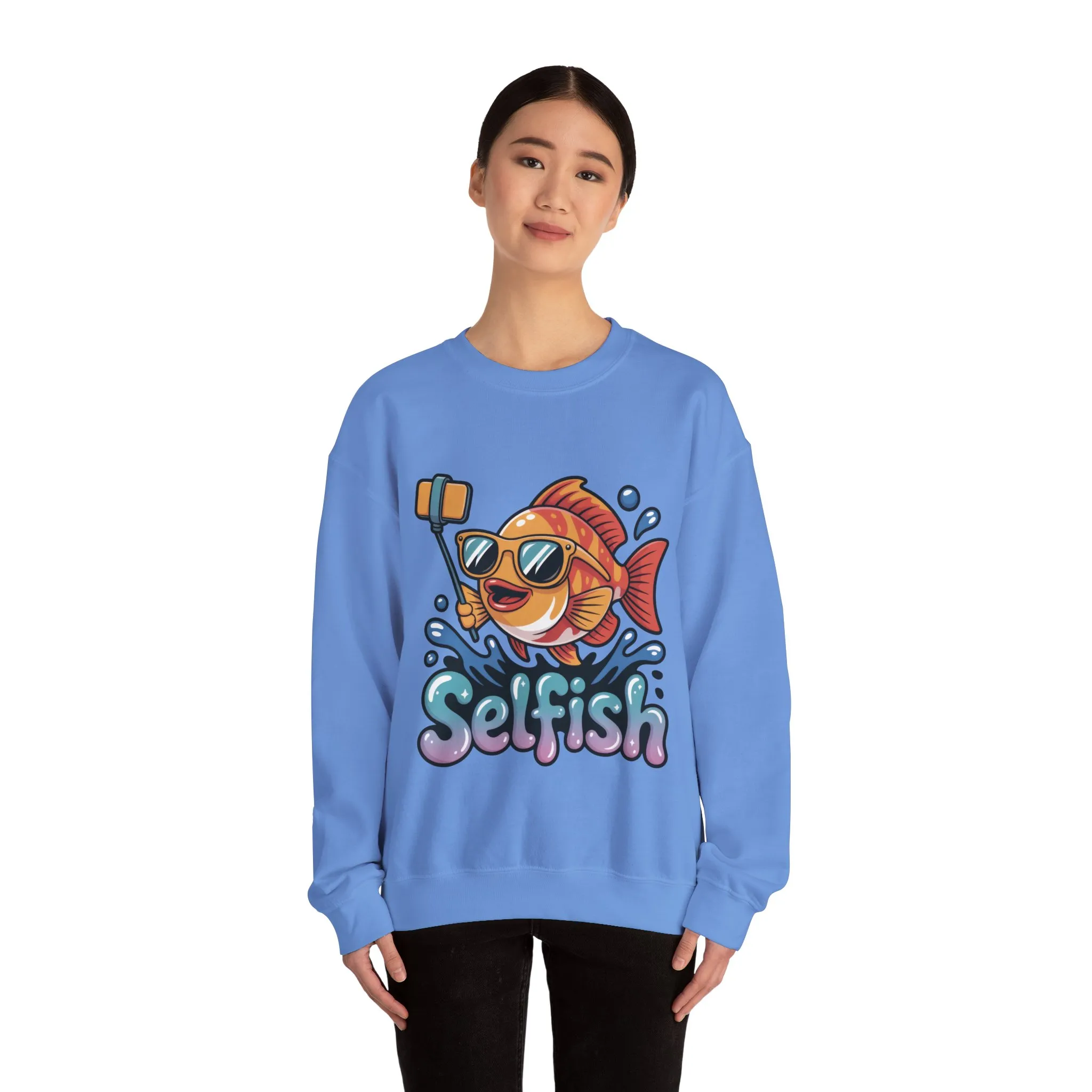 Selfish Womens Sweatshirt, Funny Selfie Pullover, Cute Ocean Pun Sweater, Playful Sea Life Gift, Fun Gift for Fish Lovers, Fishing Apparel