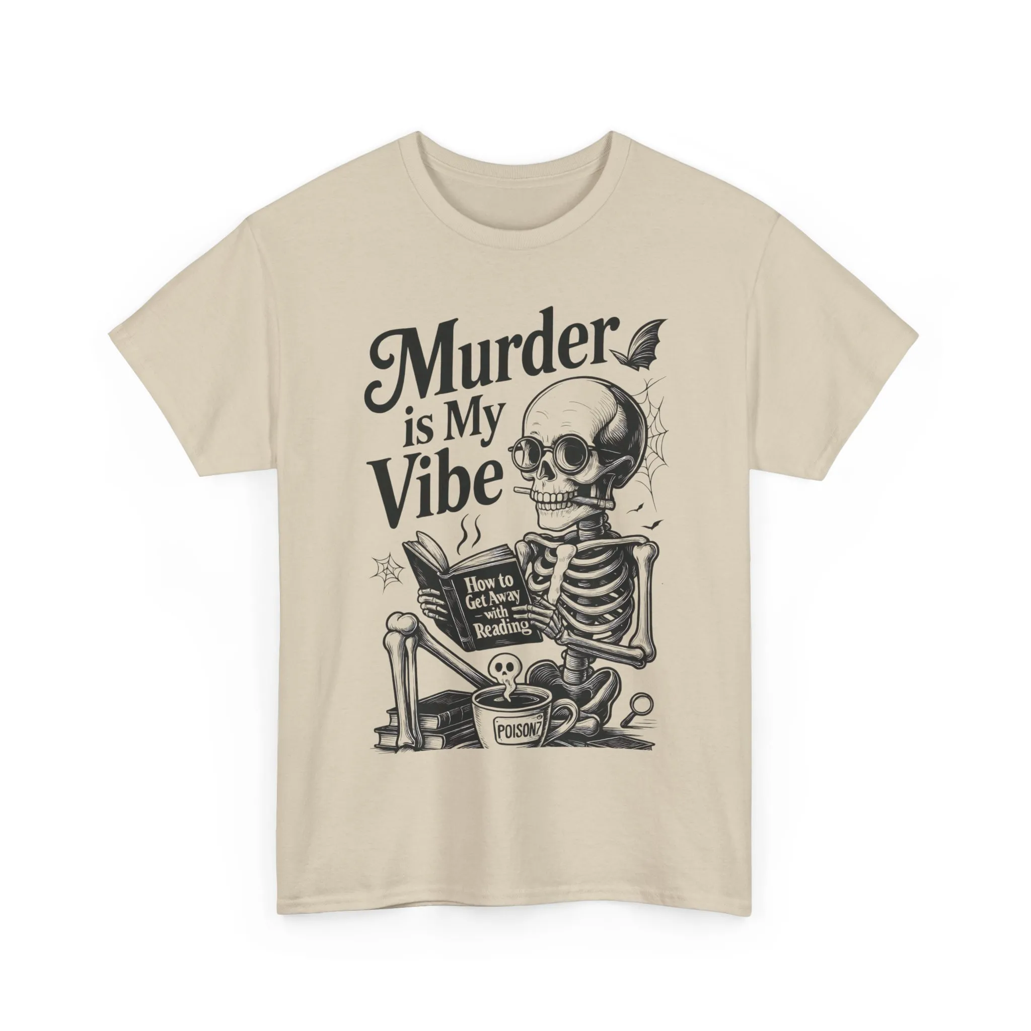 Mens Heavy Cotton Tee - "Murder is My Vibe" Graphic Shirt for Ghoulish Vibes, Halloween Fun, Spooky Season, Casual Wear, Gift for [...] - Image 4