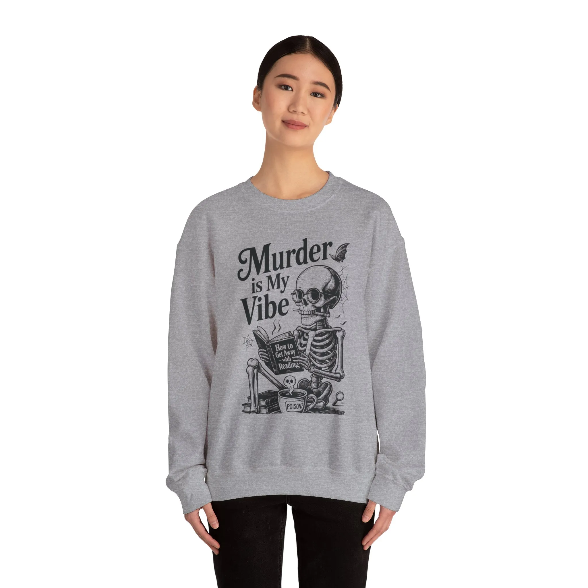Murder is My Vibe Womens Crewneck Sweatshirt, Cozy Gift for Halloween, Unique Sweatshirt, Skull Graphic, Fall Fashion, Unisex Pullover - Image 8