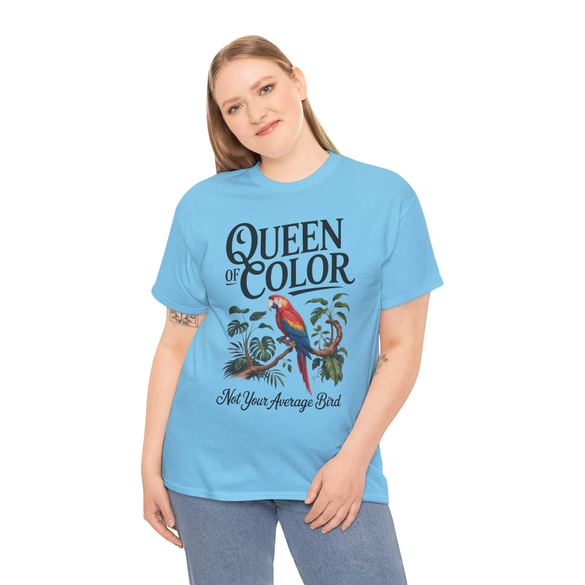 Colorful Queen Womens Tee, Fun Graphic T-Shirt, Casual Wear, Gift for Bird Lovers, Trendy Summer Apparel - Image 15
