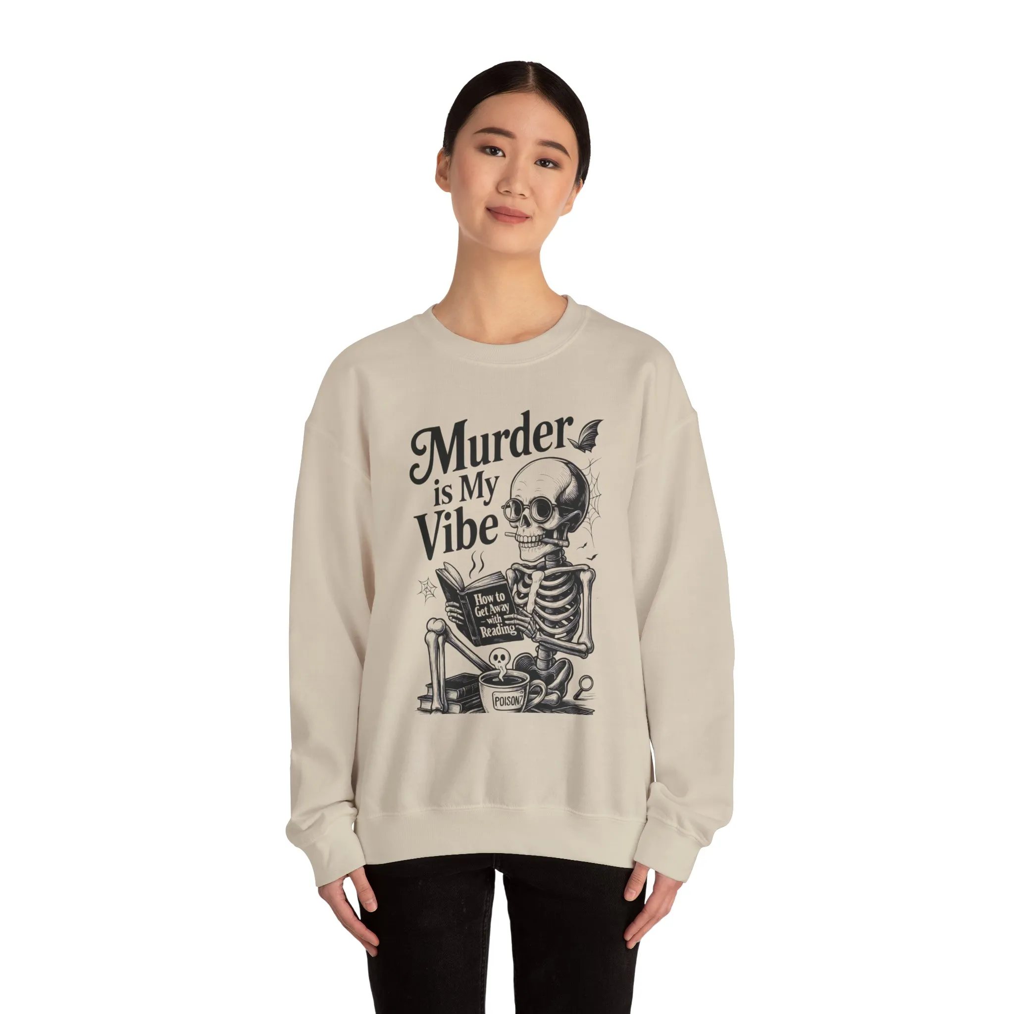 Murder is My Vibe Womens Crewneck Sweatshirt, Cozy Gift for Halloween, Unique Sweatshirt, Skull Graphic, Fall Fashion, Unisex Pullover - Image 5