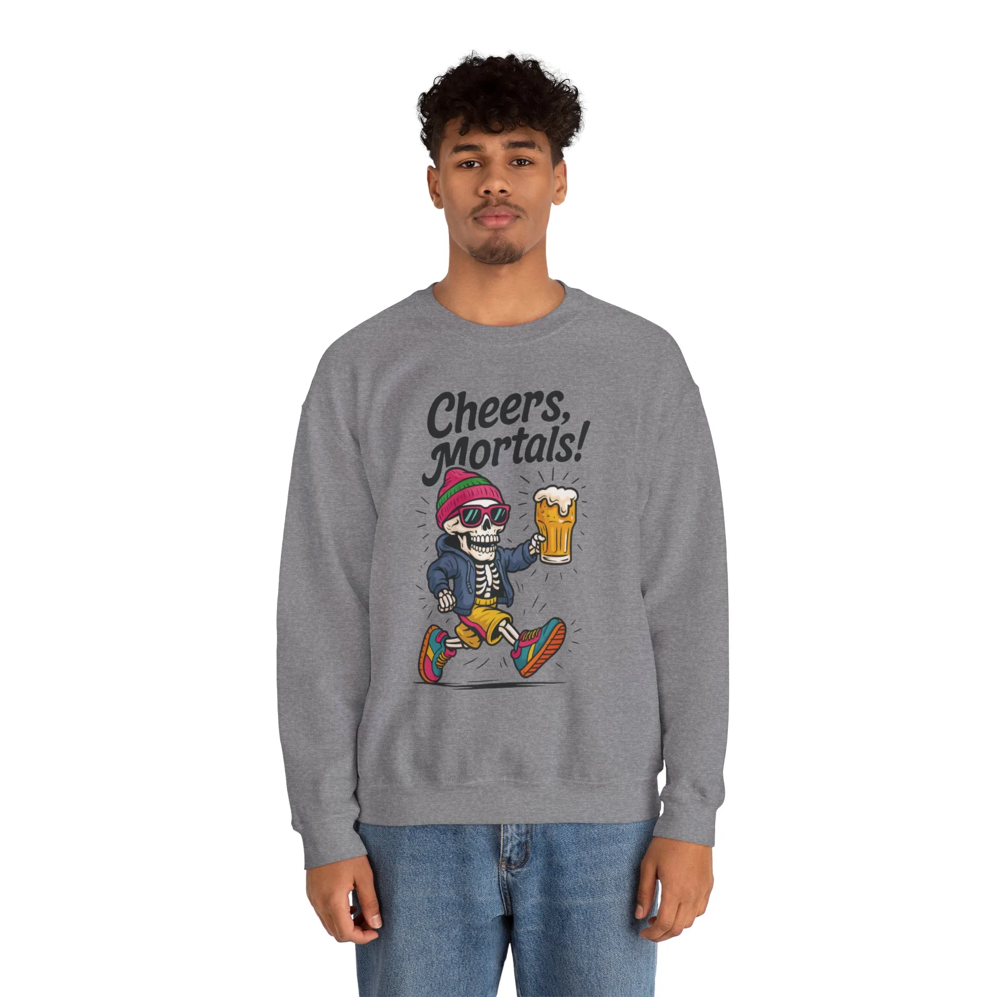 Cheers Mortals! Mens Crewneck Sweatshirt, Skeleton Beer Pullover with Hood, Drinking Humor Sweatshirt, Party Gift for Him, Halloween Apparel - Image 14