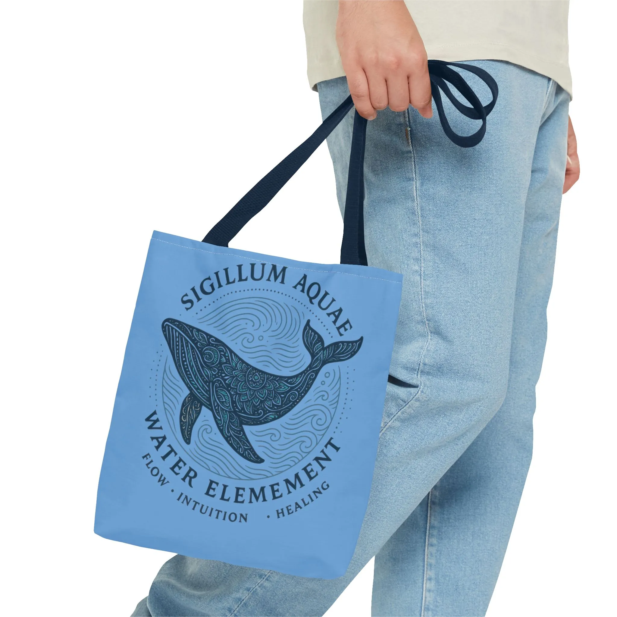 Whale Water Element Tote Bag: Spiritual Gift, Eco-Friendly, Beach Bag, Yoga Accessories, Meditation Essentials, Weekender Bag, Large Bag - Image 3