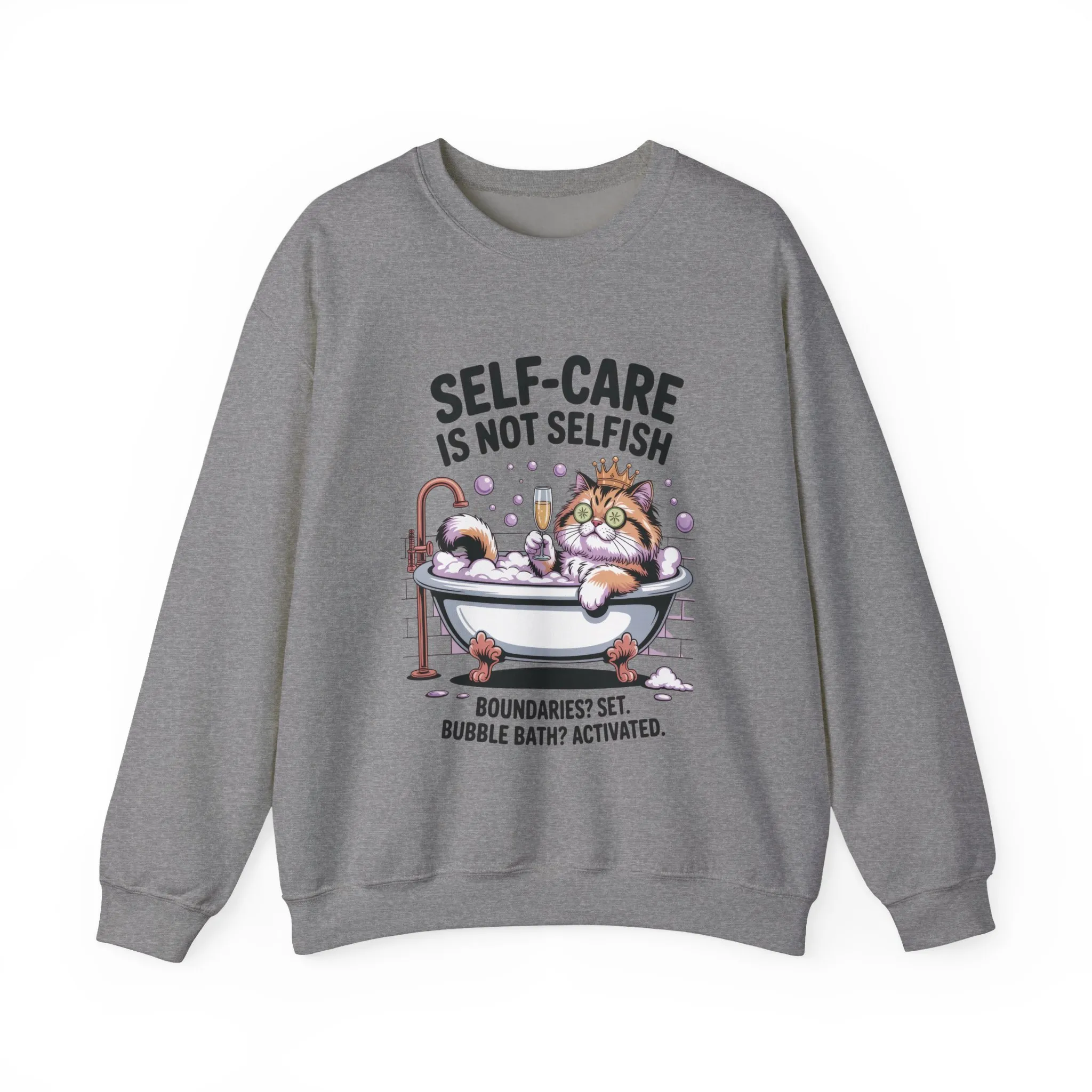 Womens Crewneck Sweatshirt, Self-Care Cat Shirt, Funny Cat Tee, Relaxing Kitty Graphic, Self Care Is Not Selfish Womens Sweatshirt - Image 10
