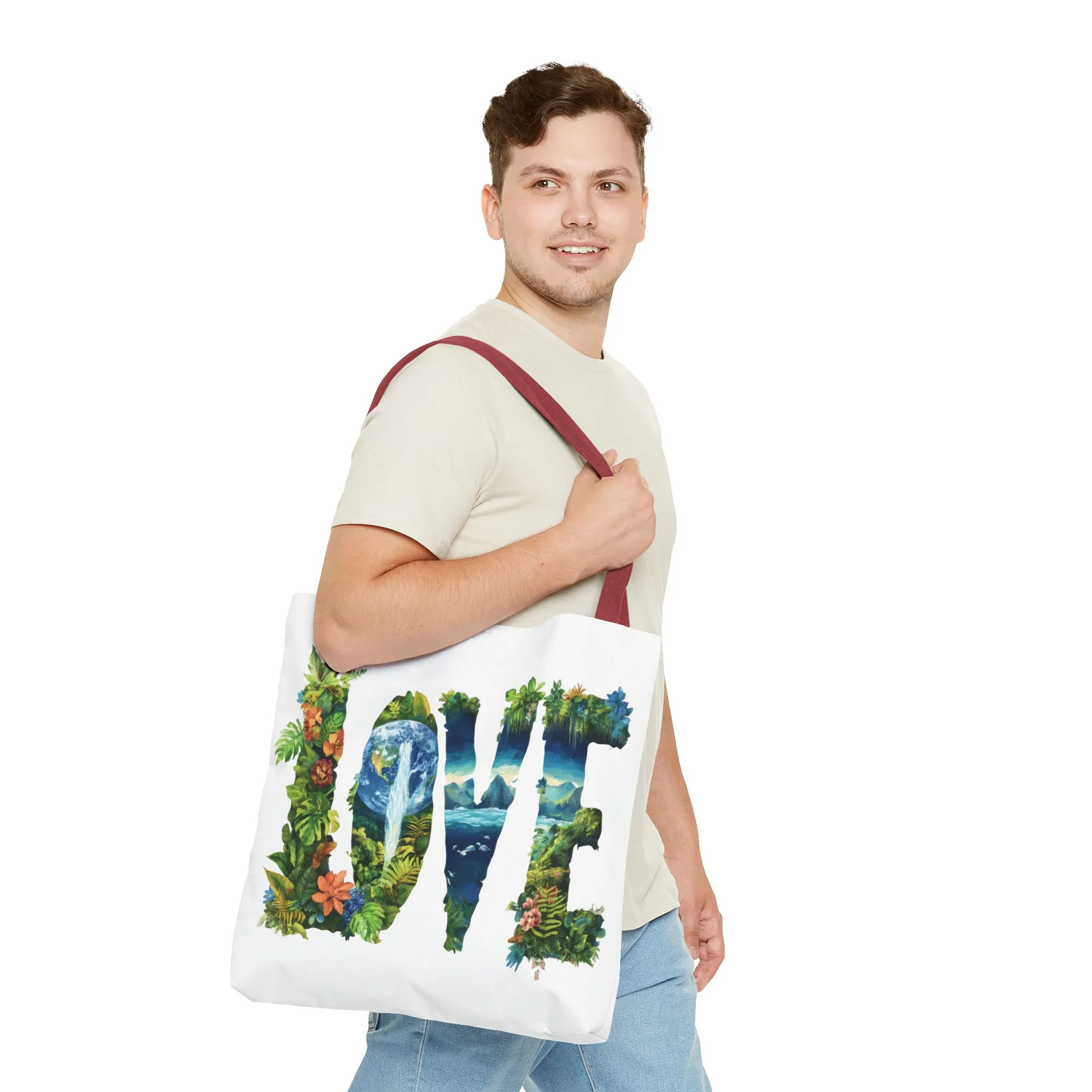 Earth Day LOVE Tote Bag, Eco Friendly Nature Art Bag, Sustainable Planet Message, Floral Tote, Shopping Bag, Beach Bag, Large Canvas Bag - Image 23