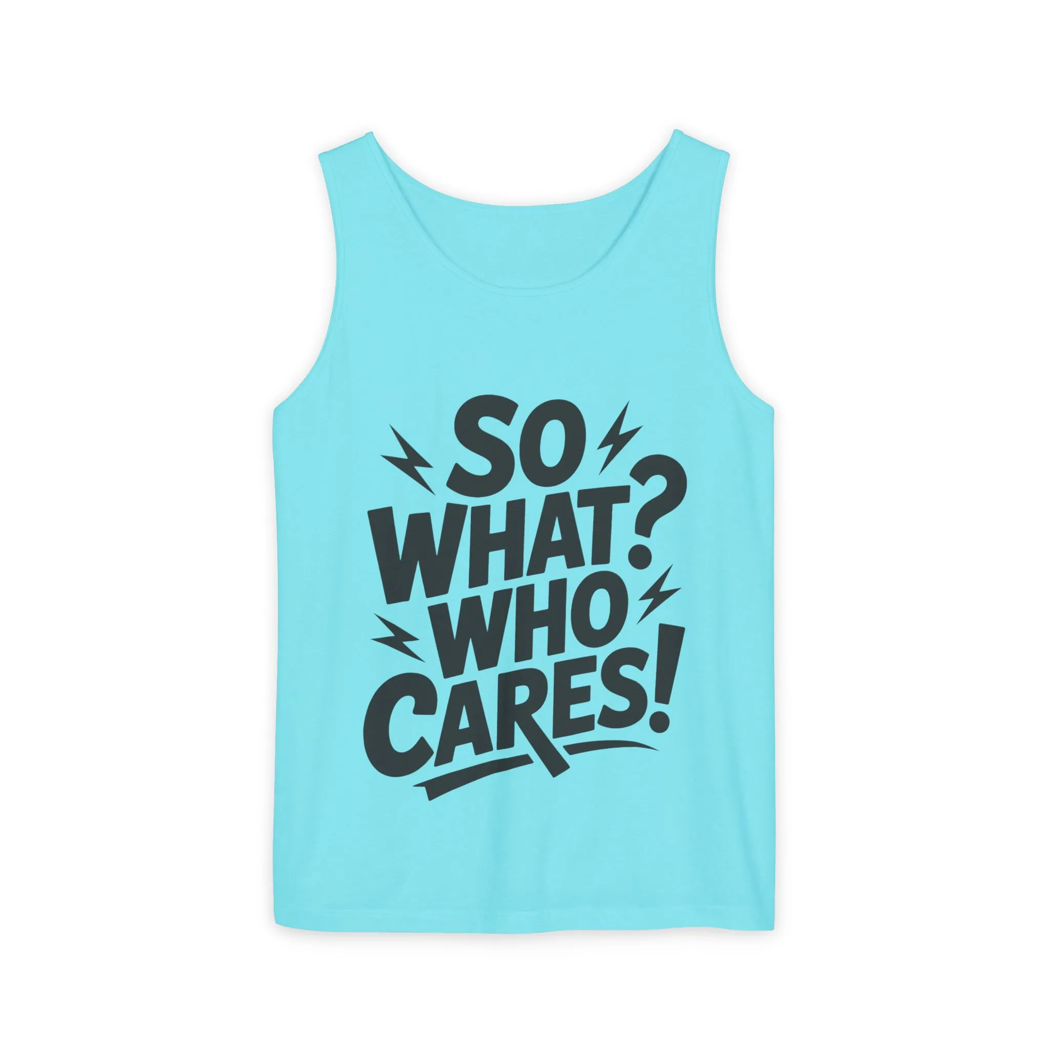 Mens Tank Top, "So What? Who Cares!", Casual Summer Wear, Beach Trip, Festival Outfit, Lightning Print, Sarcastic Summer Tee, Gym Tank - Image 34