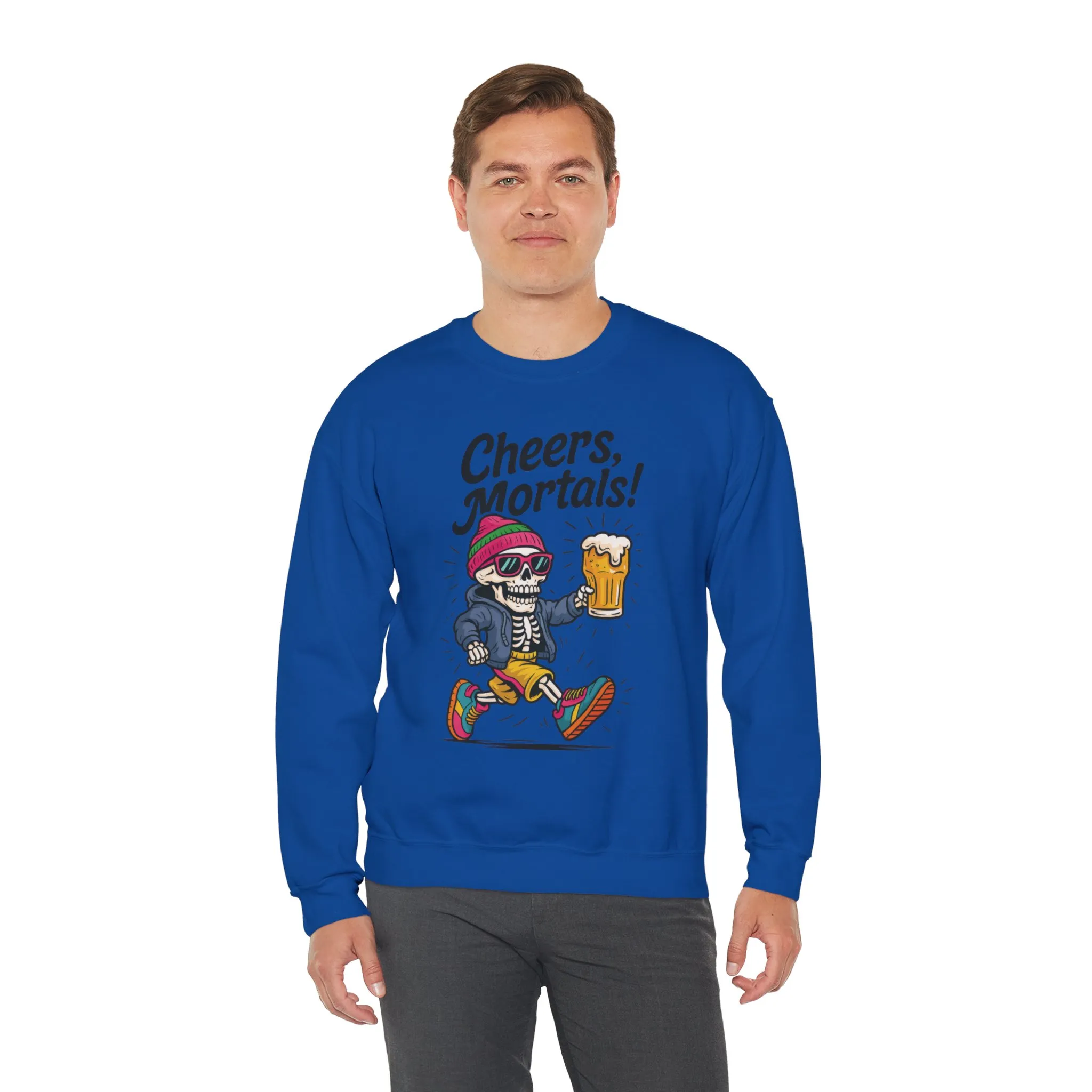 Cheers Mortals! Mens Crewneck Sweatshirt, Skeleton Beer Pullover with Hood, Drinking Humor Sweatshirt, Party Gift for Him, Halloween Apparel - Image 27