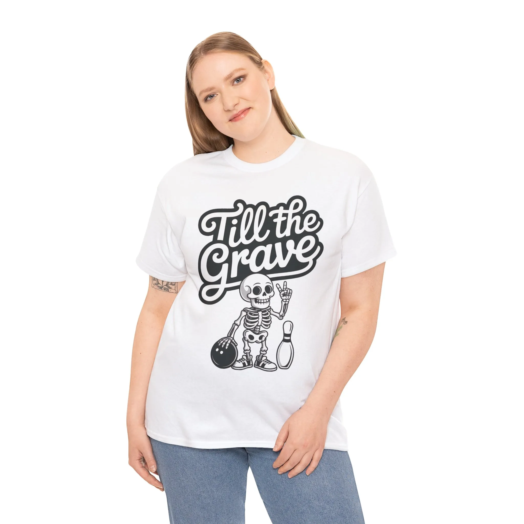 Funny Skeleton Bowling Womens Tee, Till the Grave, Funny Shirt, Halloween Gift, Skull Graphic, Casual Wear, Sporty Style - Image 3