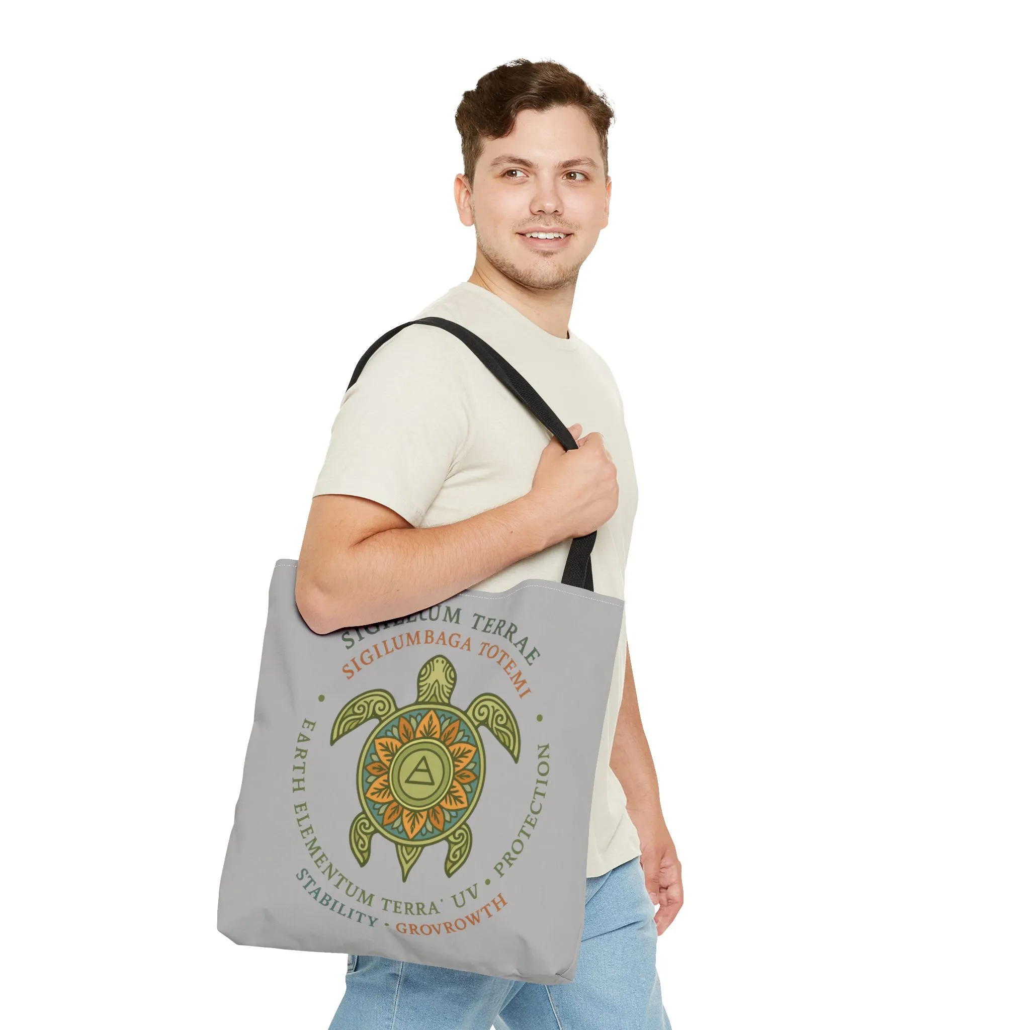Spiritual Symbol Tote Bag, Eco-Friendly Shopping Bag, Gift for Yogis, Bohemian Style, Sigillum Terrae Design, Beach Bag, Large Canvas Bag - Image 3