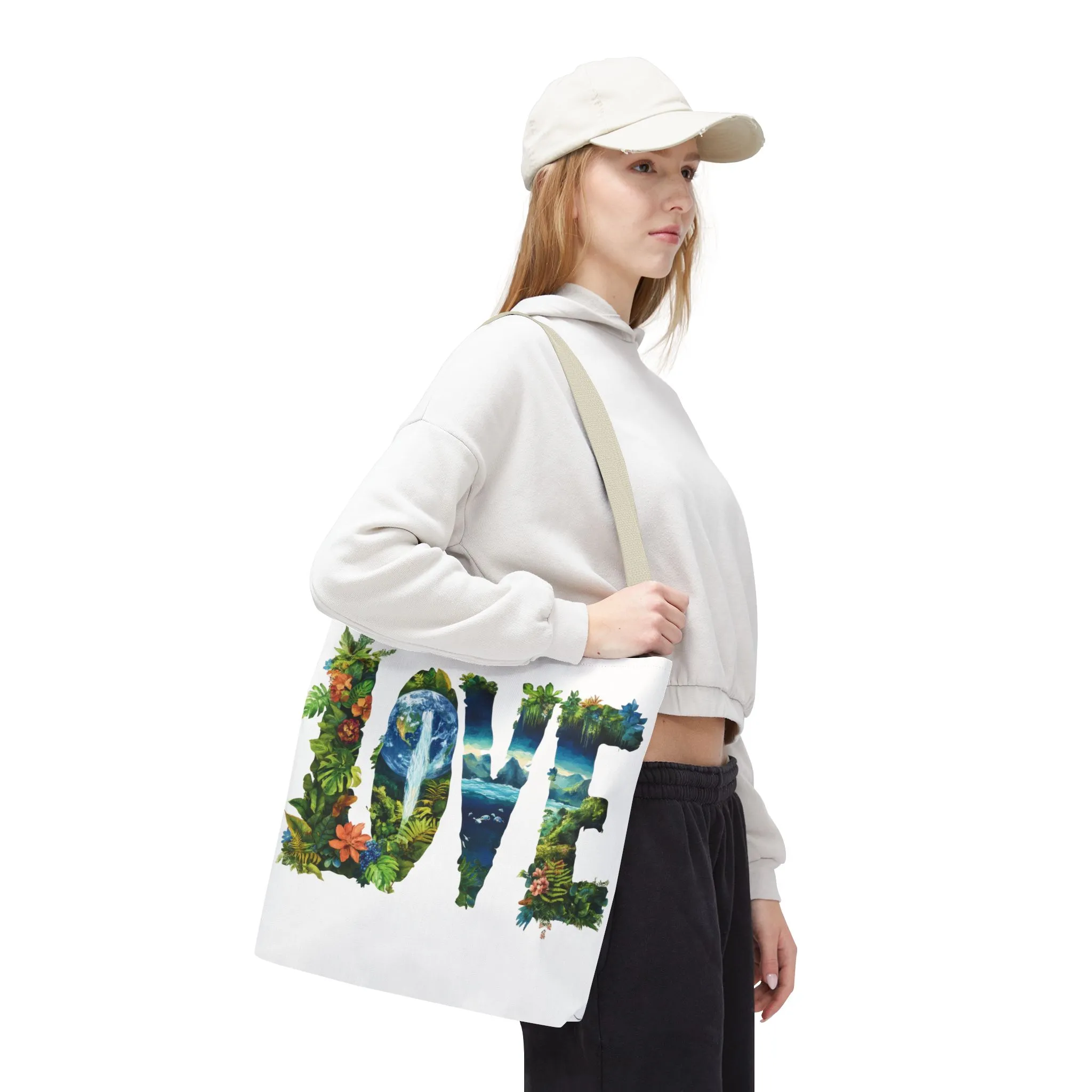 Earth Day LOVE Tote Bag, Eco Friendly Nature Art Bag, Sustainable Planet Message, Floral Tote, Shopping Bag, Beach Bag, Large Canvas Bag - Image 35