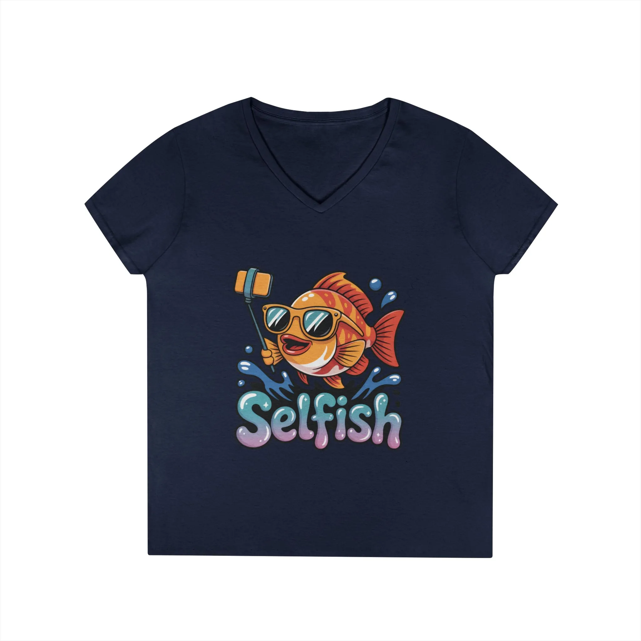 Ladies' V-Neck T-Shirt, Funny Selfie Fish Graphic Womens Tee, Playful Pun Gift for Her, Summer Vibes, Unique Beach Shirt, Outdoor Adventures - Image 15