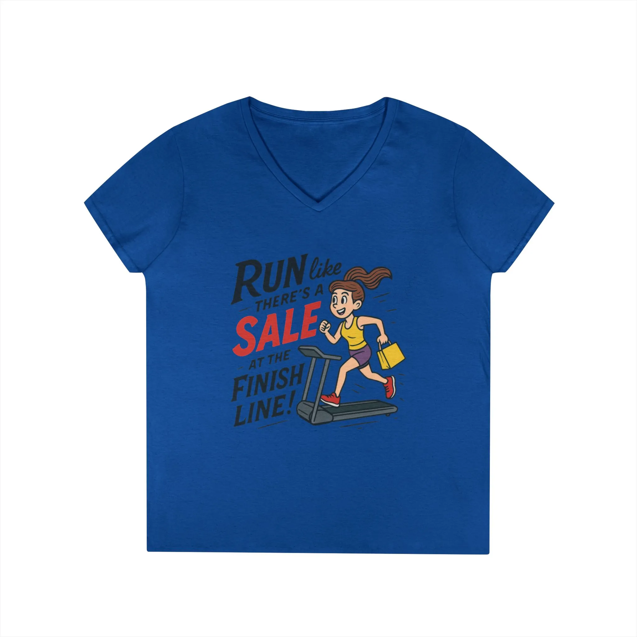 Ladies' V-Neck T-Shirt, Motivational Fitness Tee, Funny Gym Top, Funny Shopping Tee, Treadmill Runner Shirt for Her, For Sale Tee - Image 16