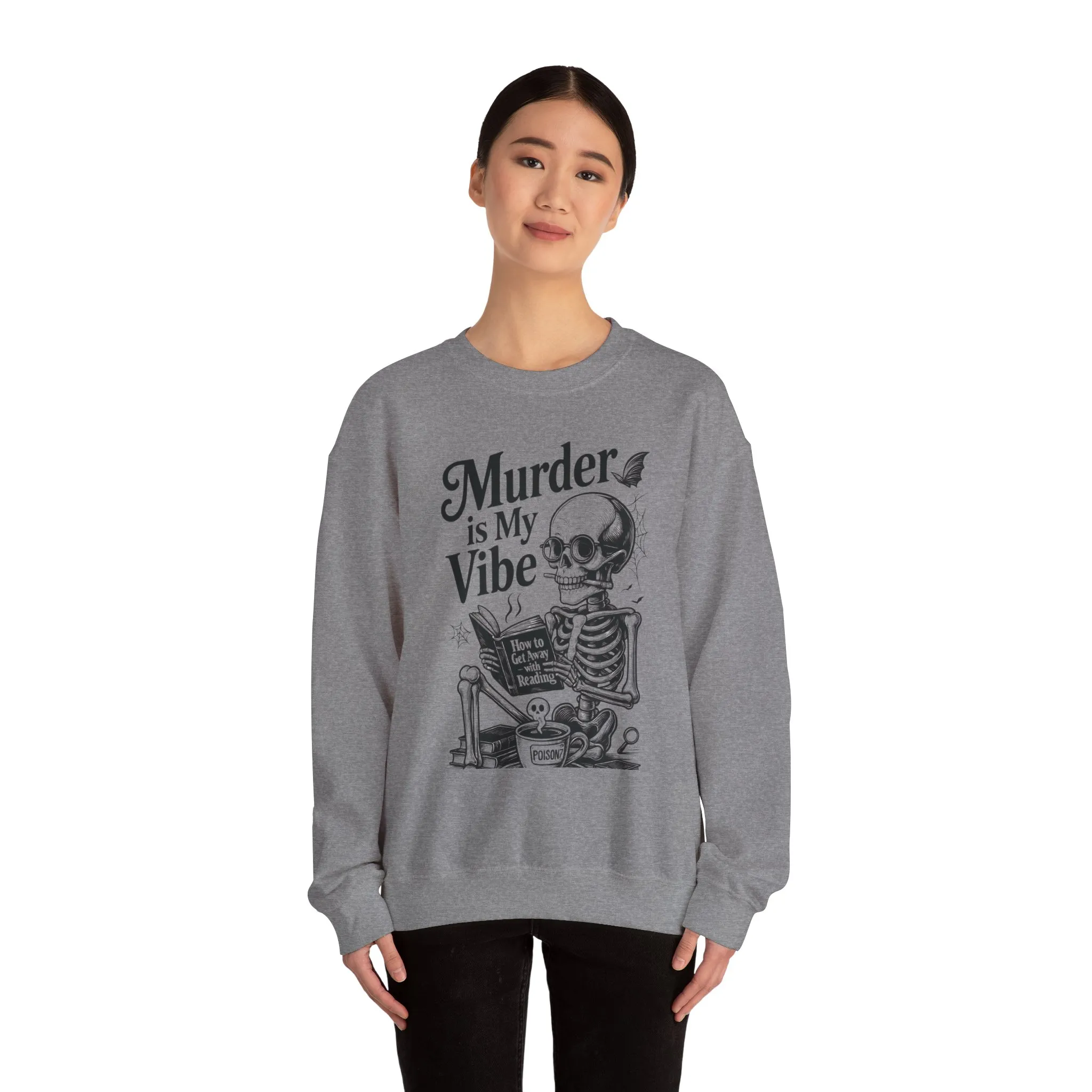 Murder is My Vibe Womens Crewneck Sweatshirt, Cozy Gift for Halloween, Unique Sweatshirt, Skull Graphic, Fall Fashion, Unisex Pullover - Image 14