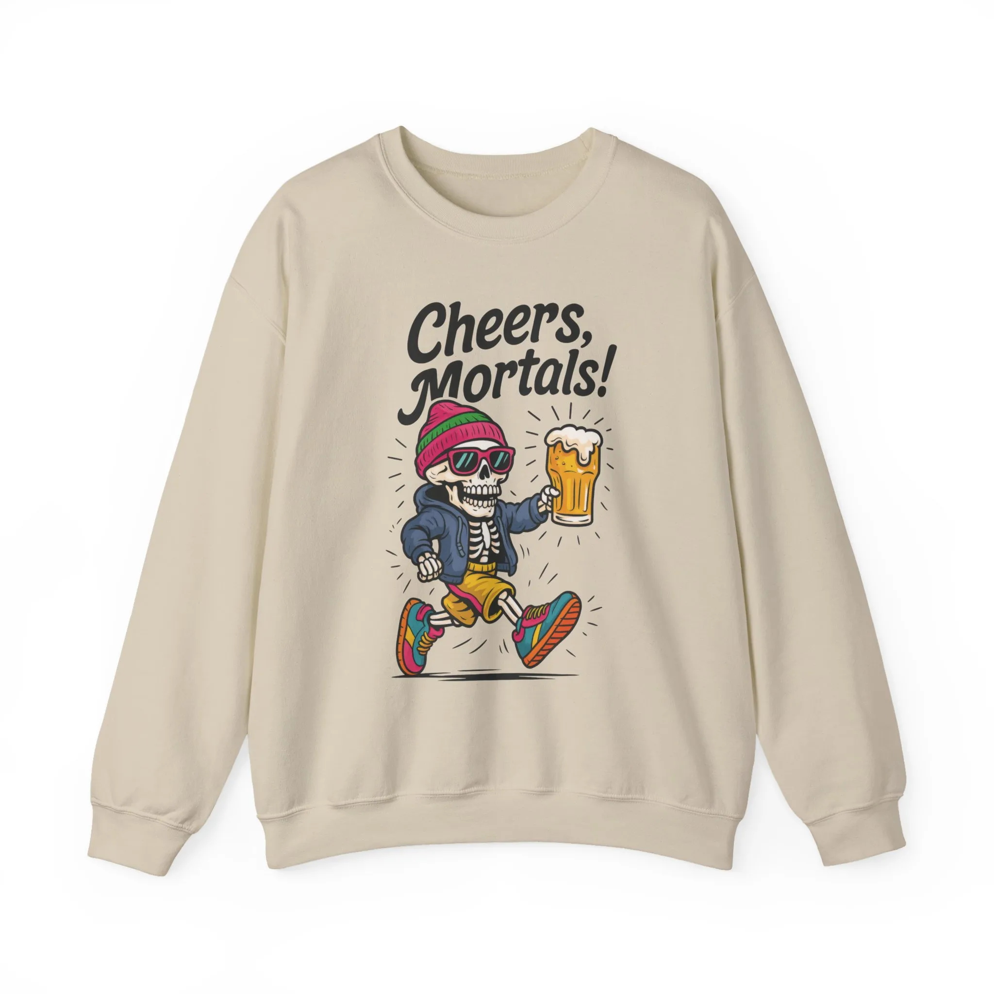 Cheers Mortals! Mens Crewneck Sweatshirt, Skeleton Beer Pullover with Hood, Drinking Humor Sweatshirt, Party Gift for Him, Halloween Apparel - Image 4