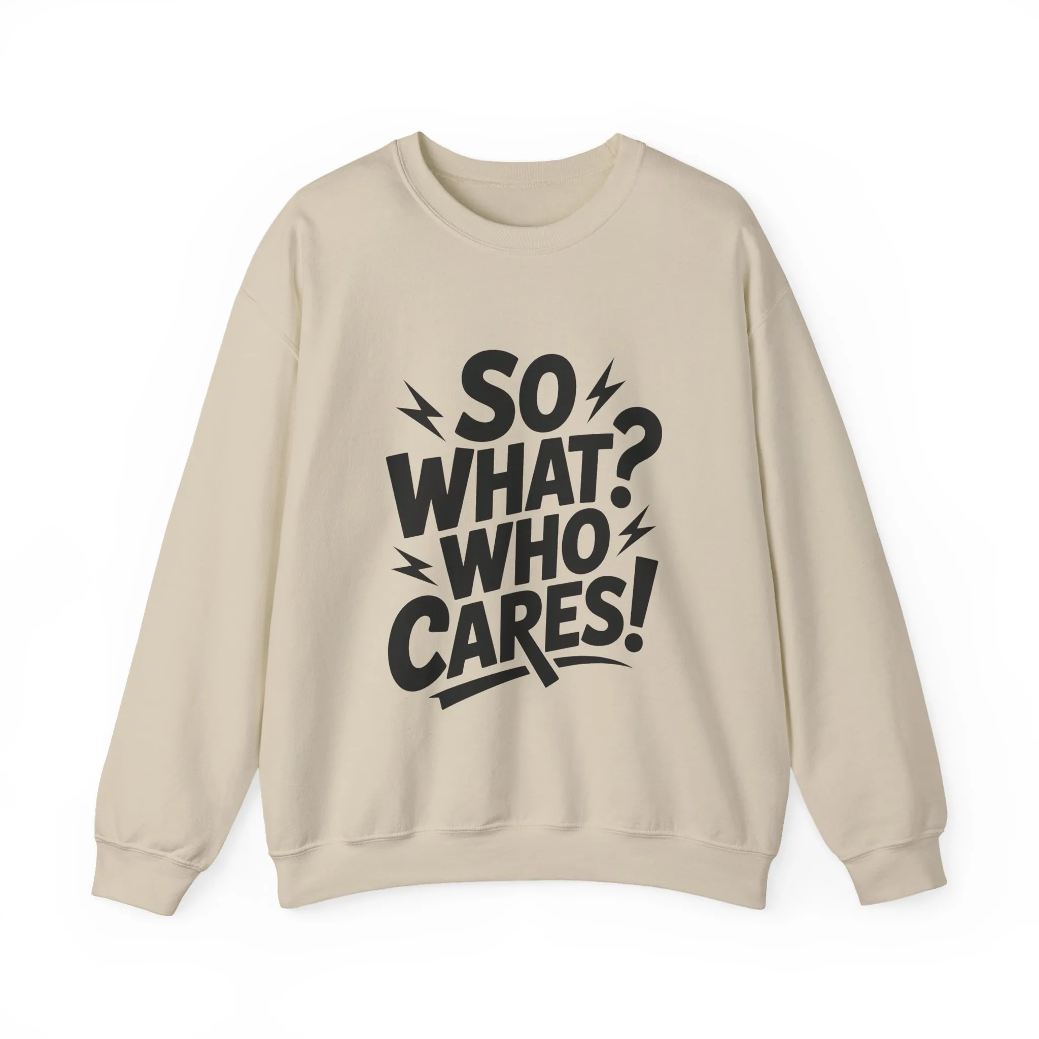 So What? Who Cares! Funny Mens Crewneck Sweatshirt, Bold Statement Design, Lightning Graphic Pullover, Rebellious Urban Humor - Image 4