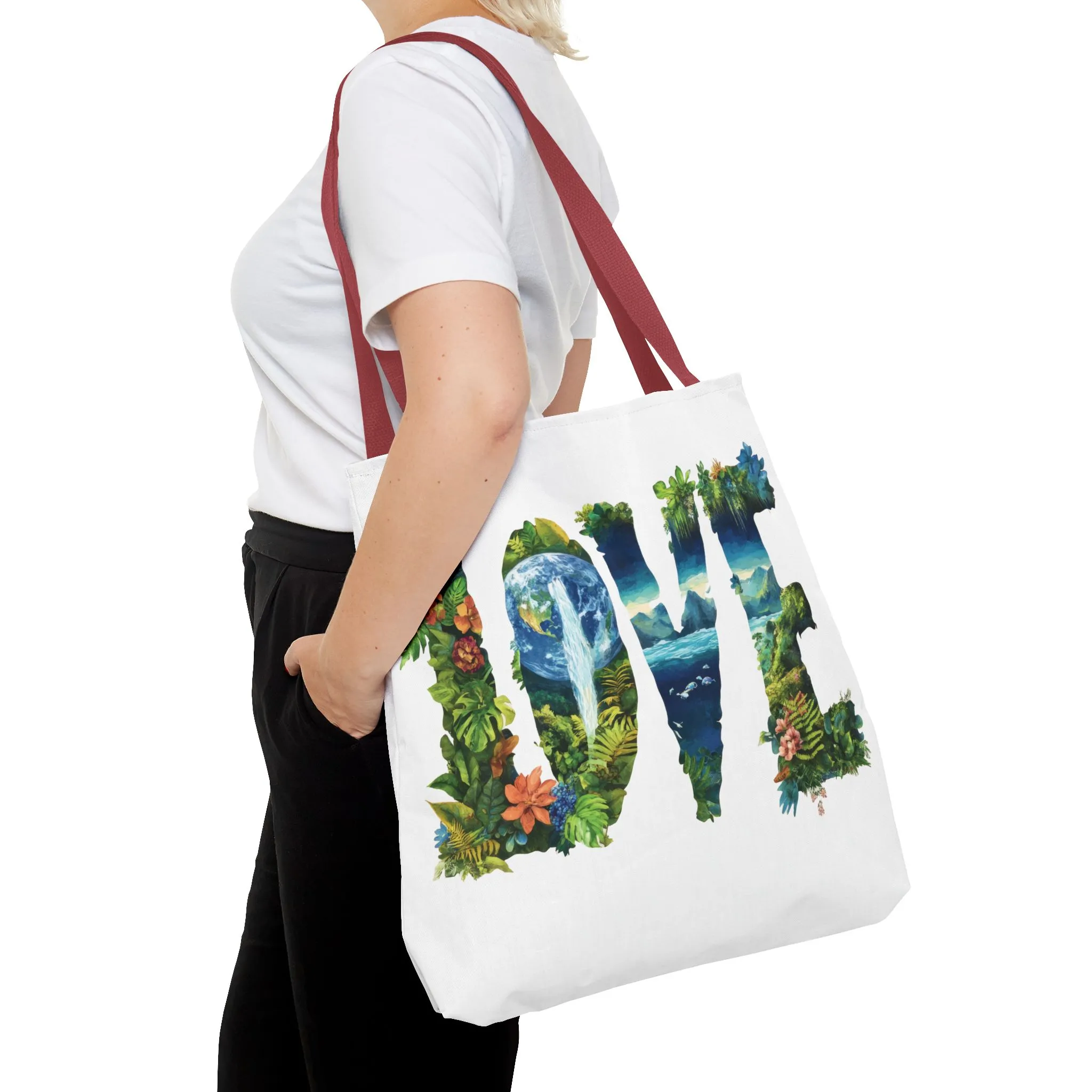 Earth Day LOVE Tote Bag, Eco Friendly Nature Art Bag, Sustainable Planet Message, Floral Tote, Shopping Bag, Beach Bag, Large Canvas Bag - Image 24