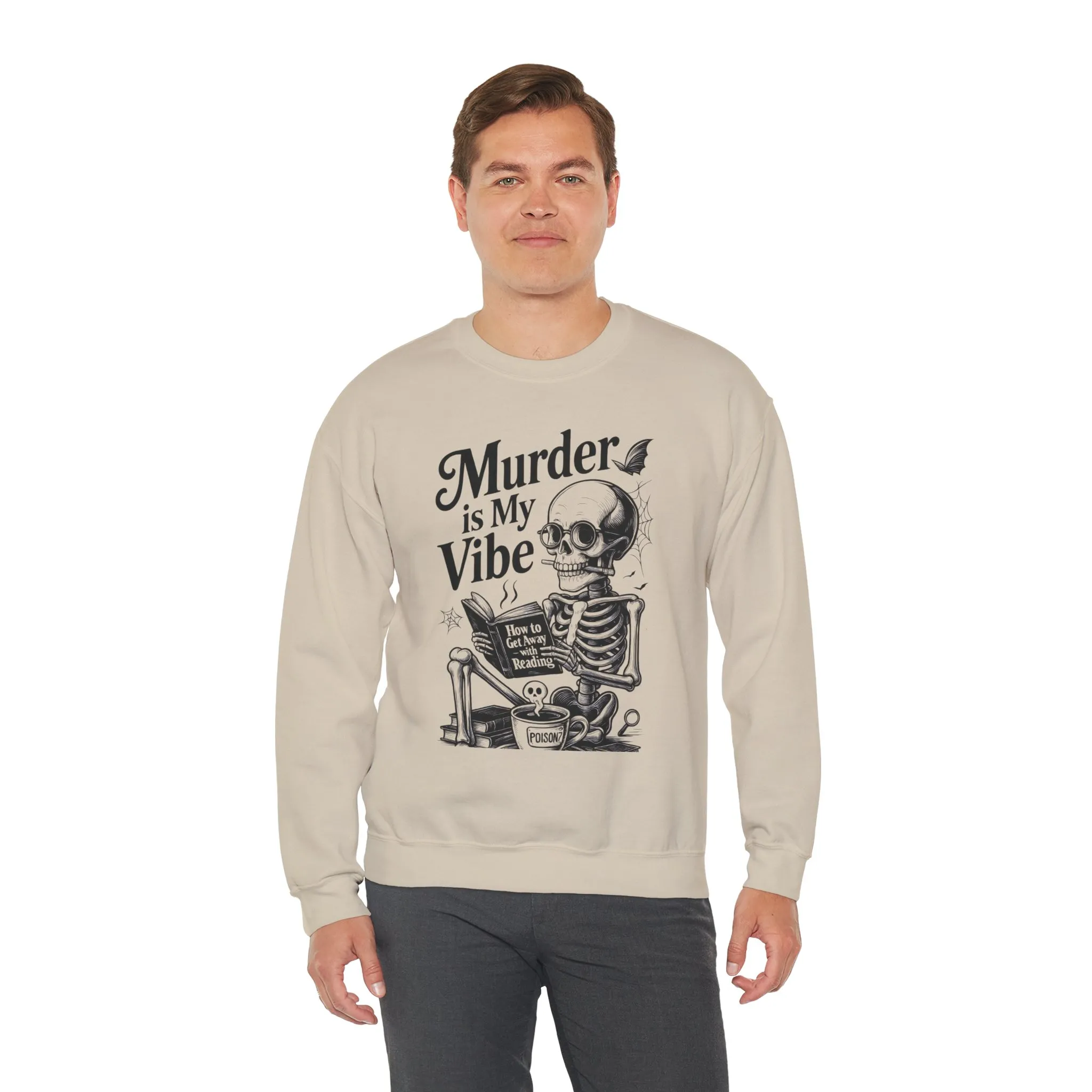 Murder is My Vibe Crewneck Sweatshirt, Cozy Gift for Halloween, Unique Sweatshirt, Skull Graphic, Fall Fashion, Unisex Pullover - Image 3