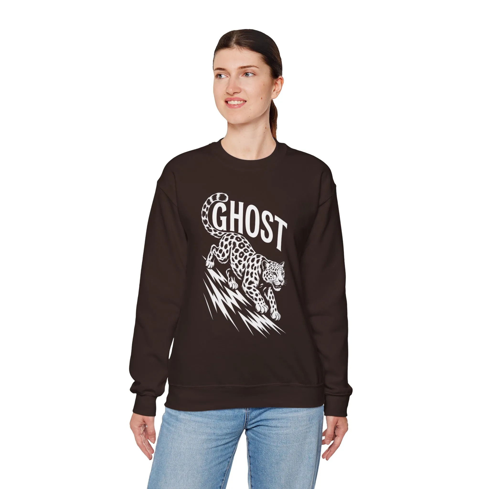 Ghost Leopard Crewneck Sweatshirt, Unisex Fashion, Cozy Casual Wear, Graphic Sweatshirt, Wild Animal Art, Gift for Animal Lovers - Image 6