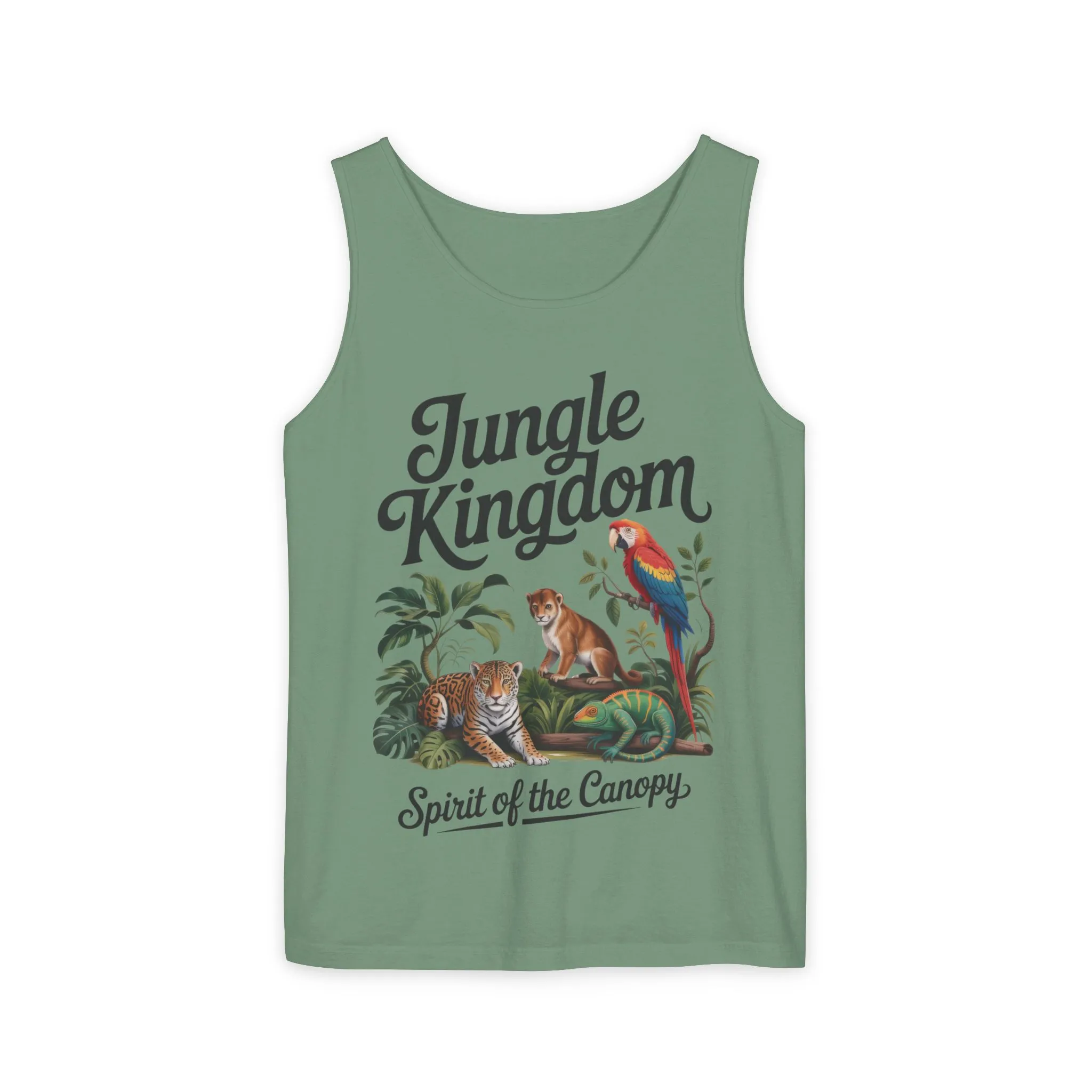 Jungle Kingdom Tank Top, Mens Garment-Dyed Sleeveless Shirt, Spirit of the Canopy Tee, Summer Outfit, Eco-Friendly Casual Wear - Image 7