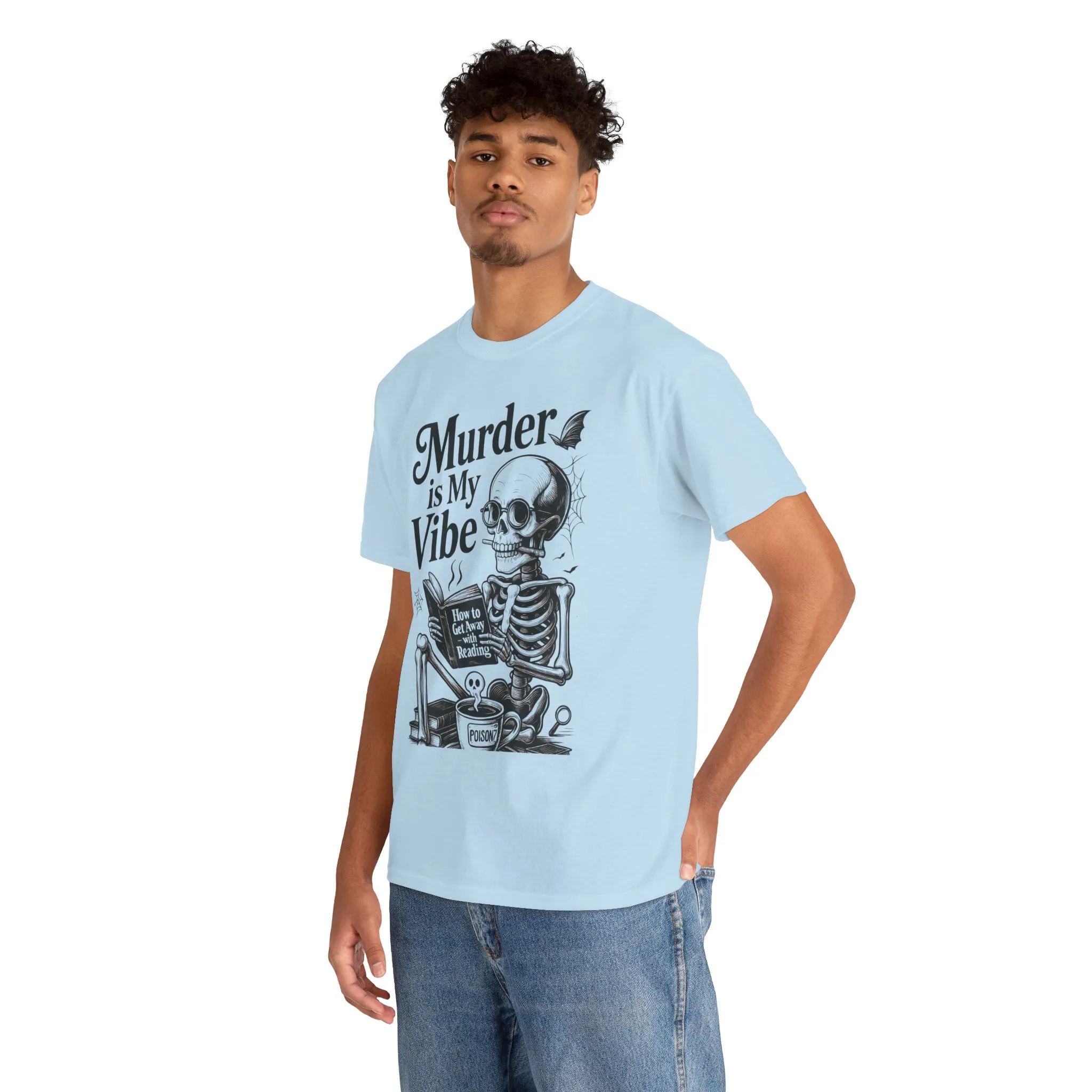 Mens Heavy Cotton Tee - "Murder is My Vibe" Graphic Shirt for Ghoulish Vibes, Halloween Fun, Spooky Season, Casual Wear, Gift for [...] - Image 18