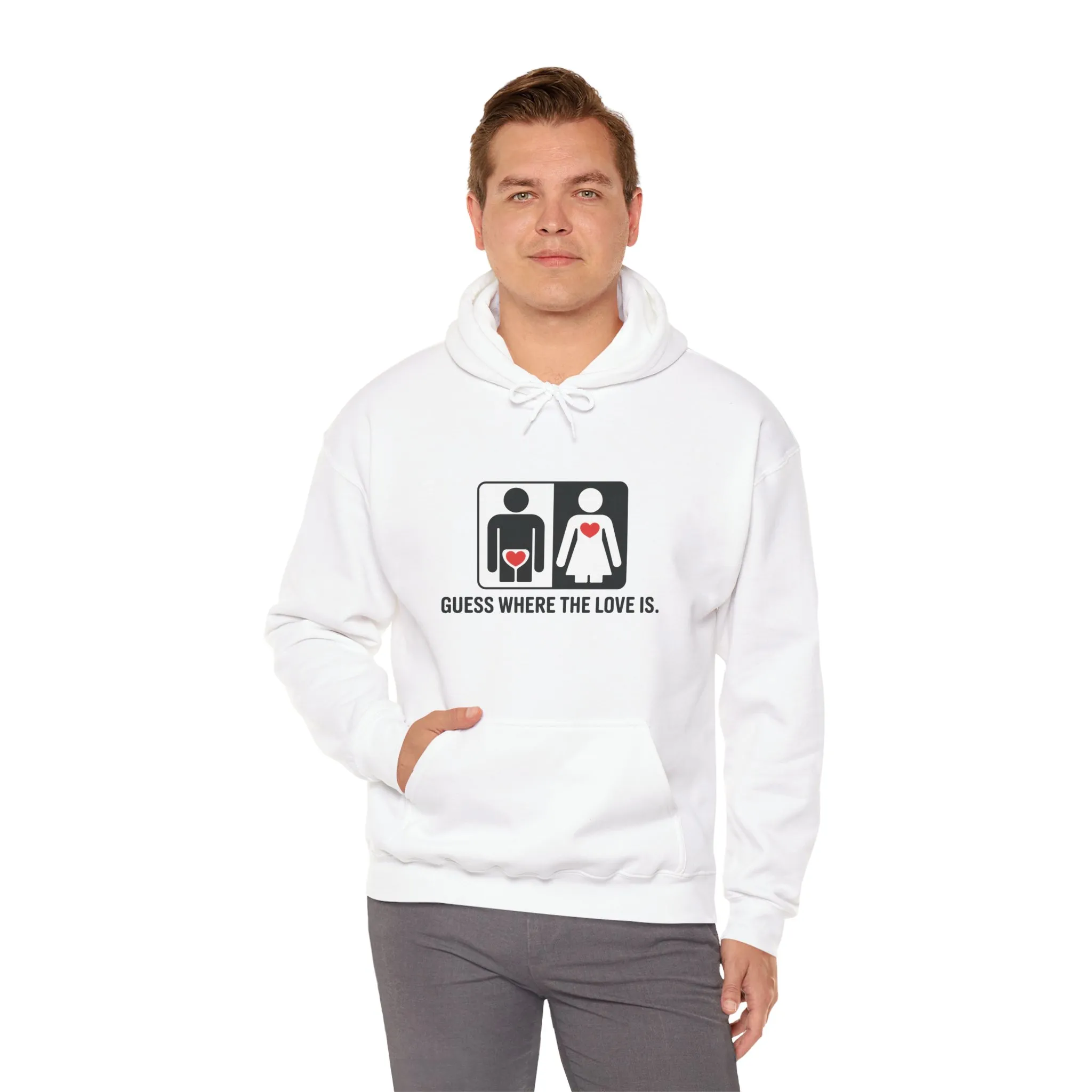 Cute Guess Where The Love Is Mens Hoodie, Sweatshirt for Couples, Valentines Day Gift, Relationship Humor Hoodie, Bold Love Joke Hoodie - Image 8