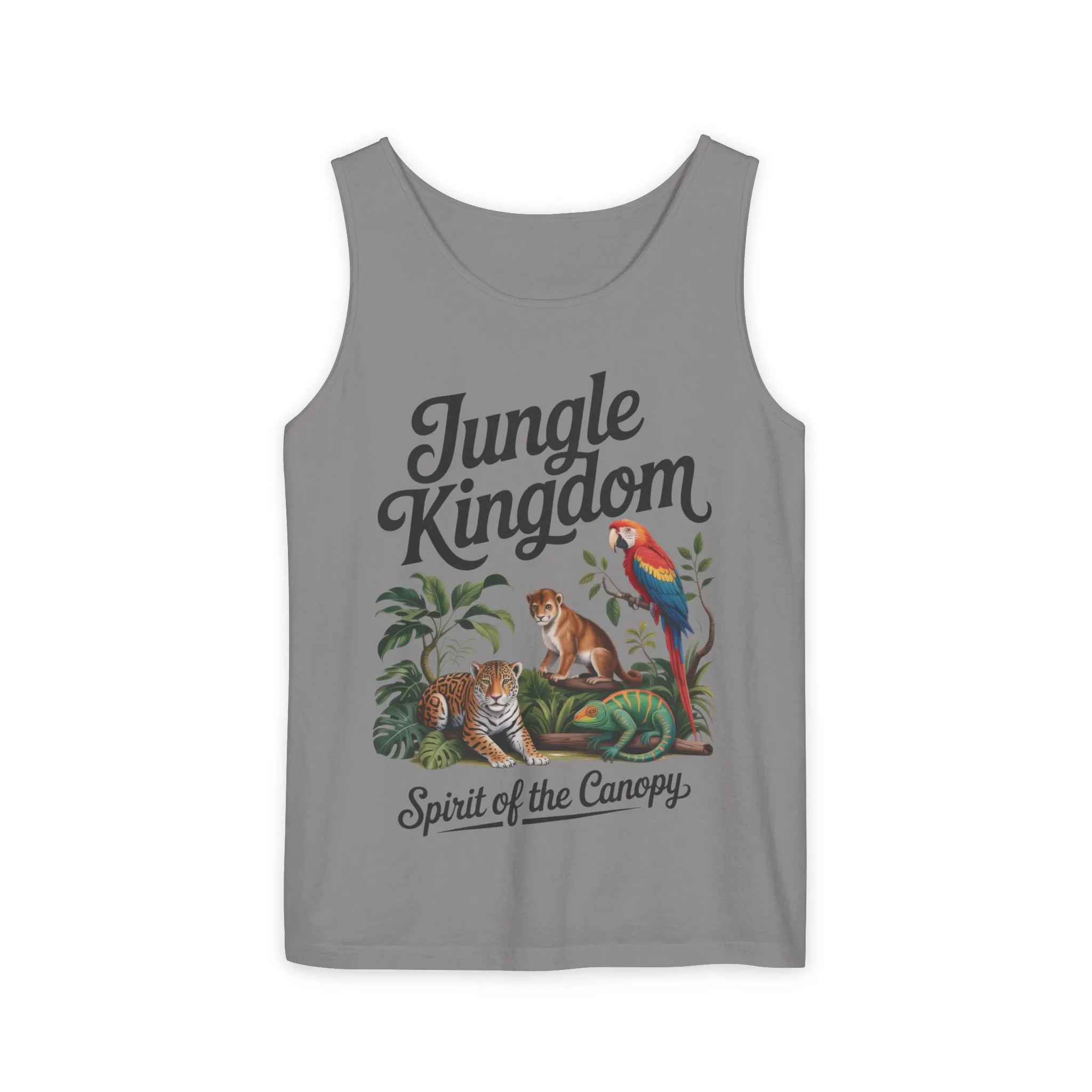 Jungle Kingdom Tank Top, Mens Garment-Dyed Sleeveless Shirt, Spirit of the Canopy Tee, Summer Outfit, Eco-Friendly Casual Wear - Image 3