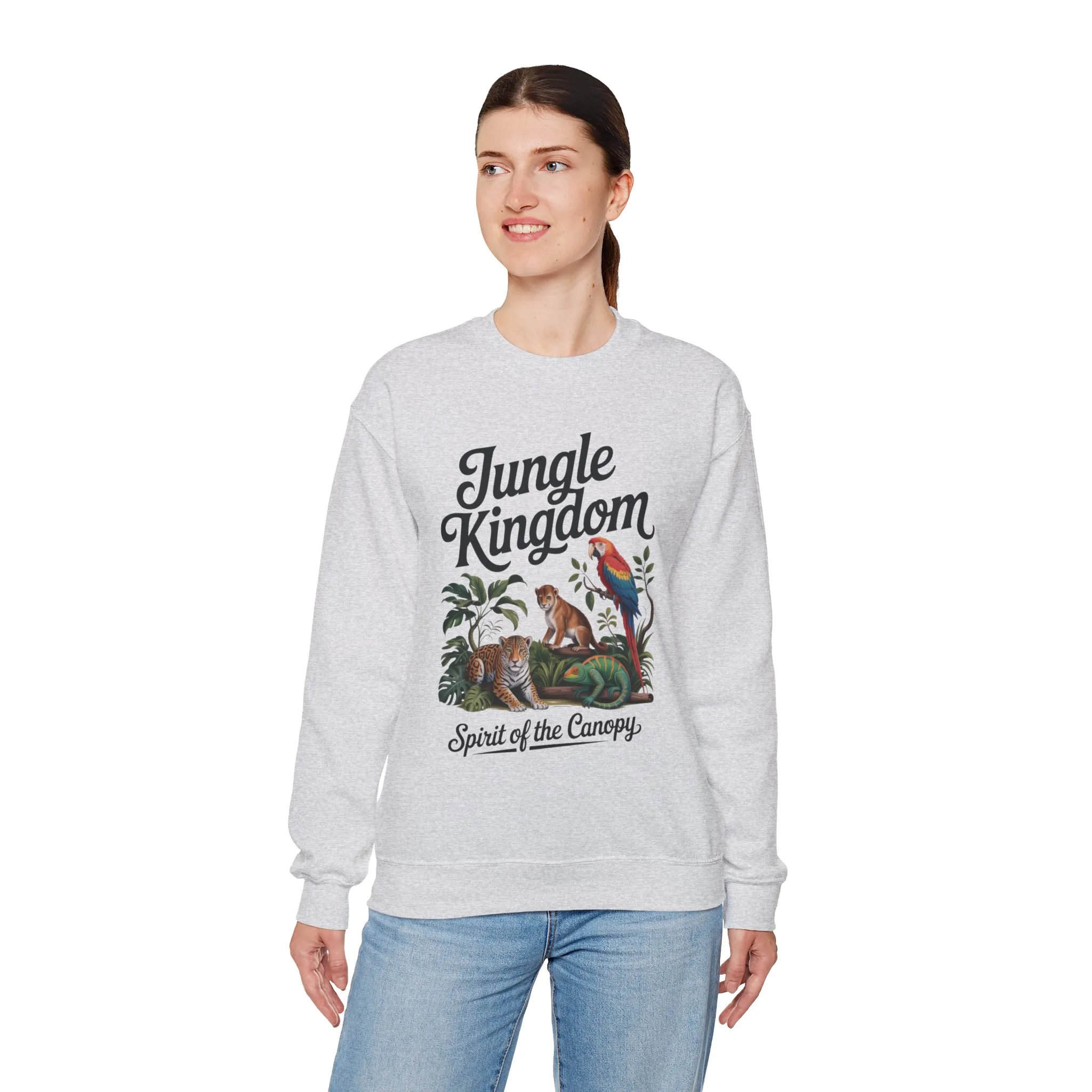 Jungle Kingdom Womens Sweatshirt, Cozy Jungle Crewneck, Nature Lover Gift, Wildlife Artwork, Eco-Conscious Apparel, Animal Enthusiast Clothing - Image 6