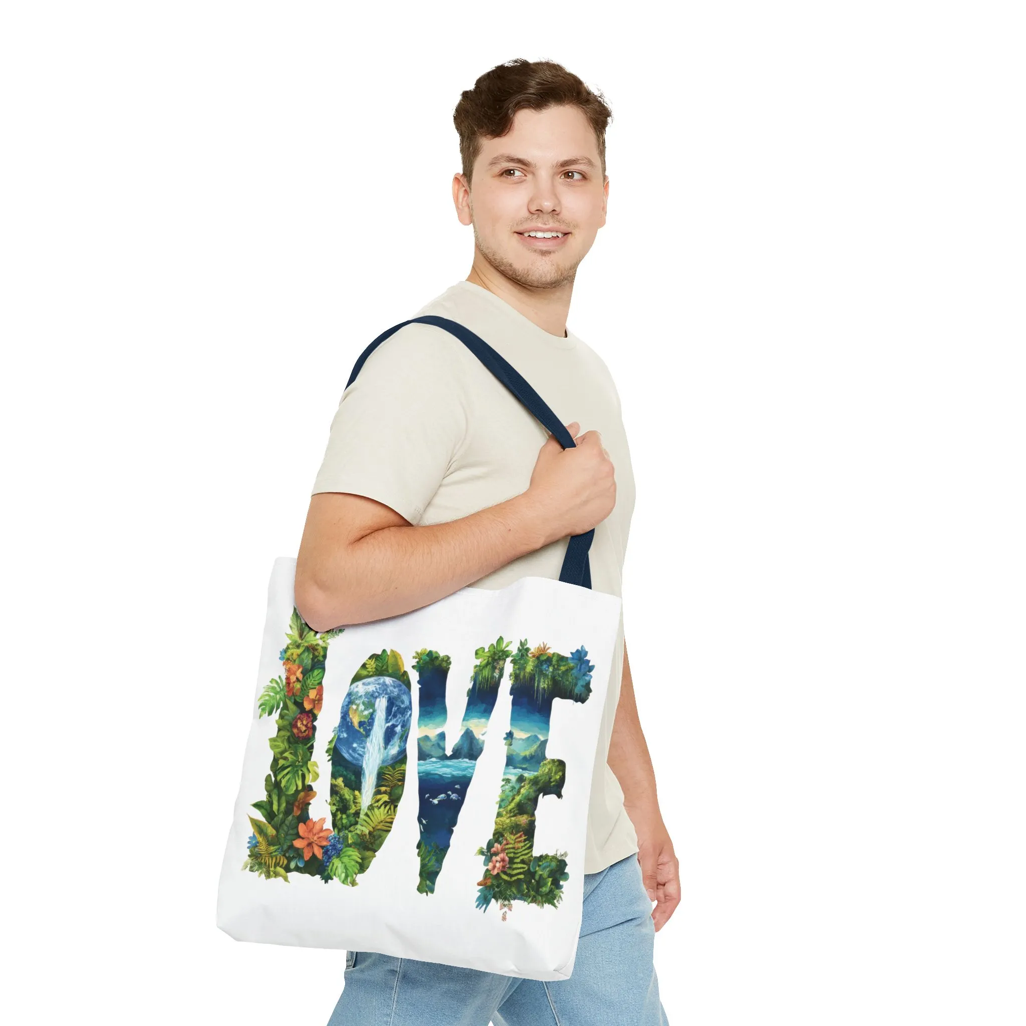 Earth Day LOVE Tote Bag, Eco Friendly Nature Art Bag, Sustainable Planet Message, Floral Tote, Shopping Bag, Beach Bag, Large Canvas Bag - Image 48