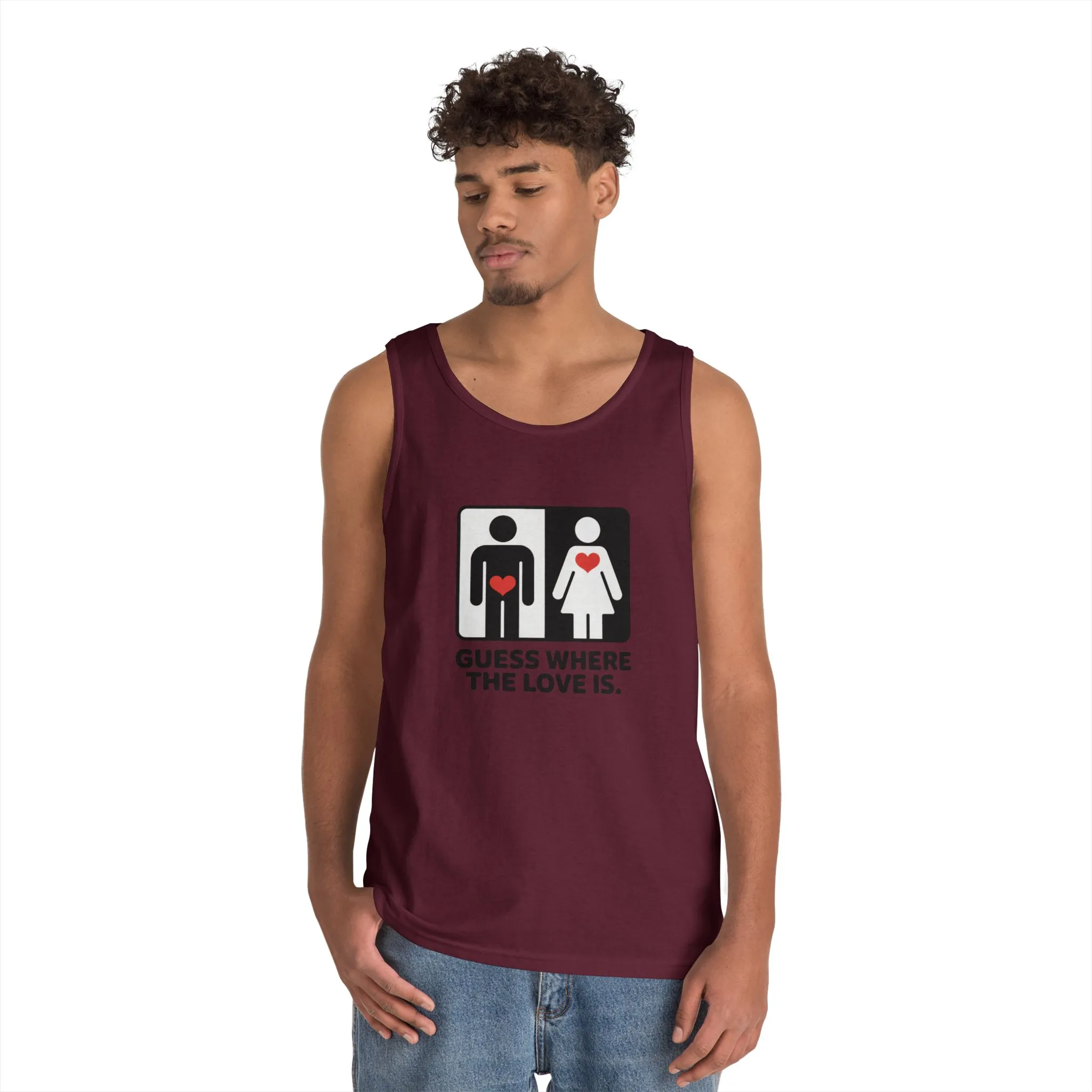 Cute Guess Where The Love Is Mens Tank, Couples Gift, Valentines Day Gift, Relationship Humor Shirt, Funny Tank for Him, Bold Love Joke Tank - Image 8
