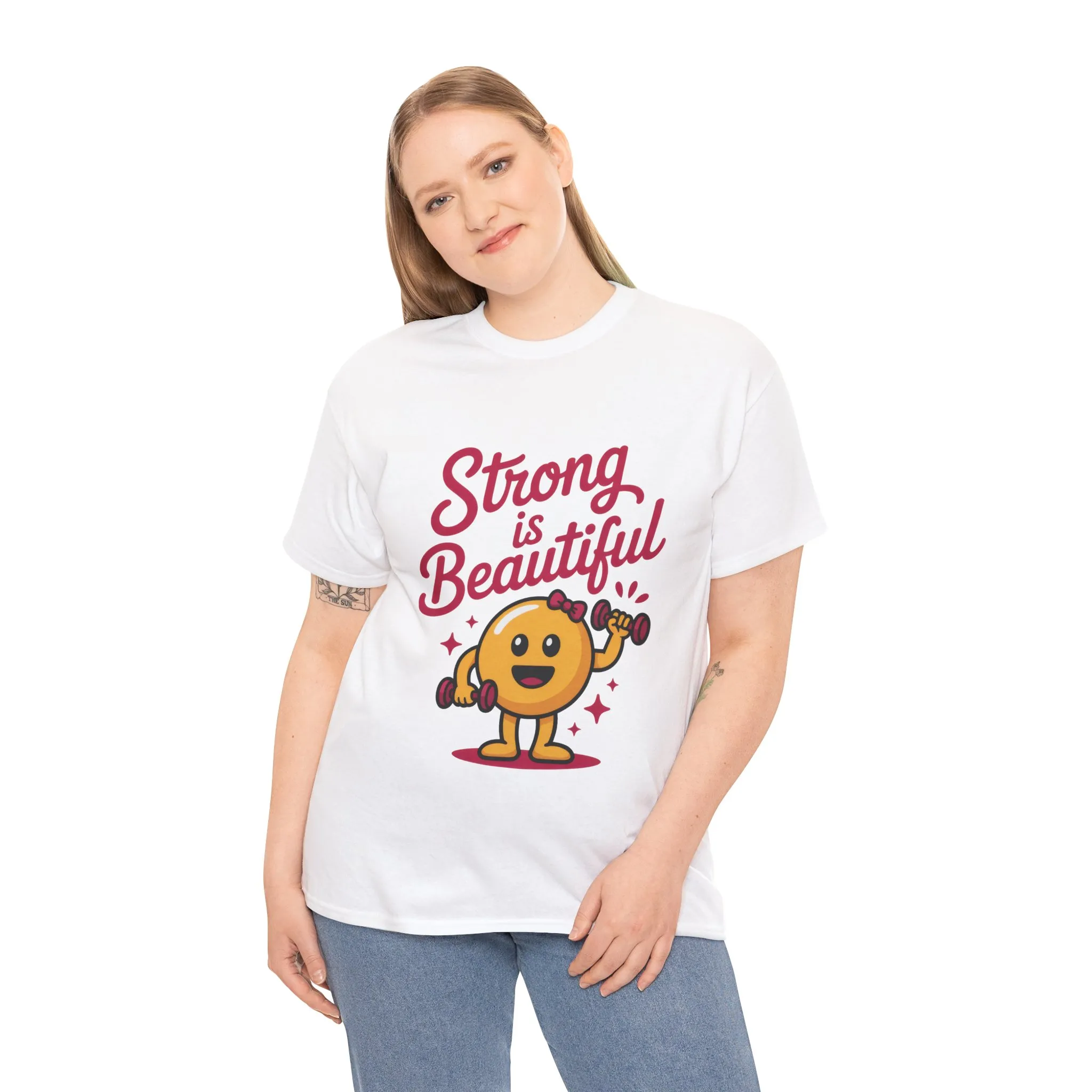Strong is Beautiful Womens T-Shirt, Cute Fitness Character Graphic Tee, Inspirational Workout Shirt, Gym Motivation Gift for Her - Image 6