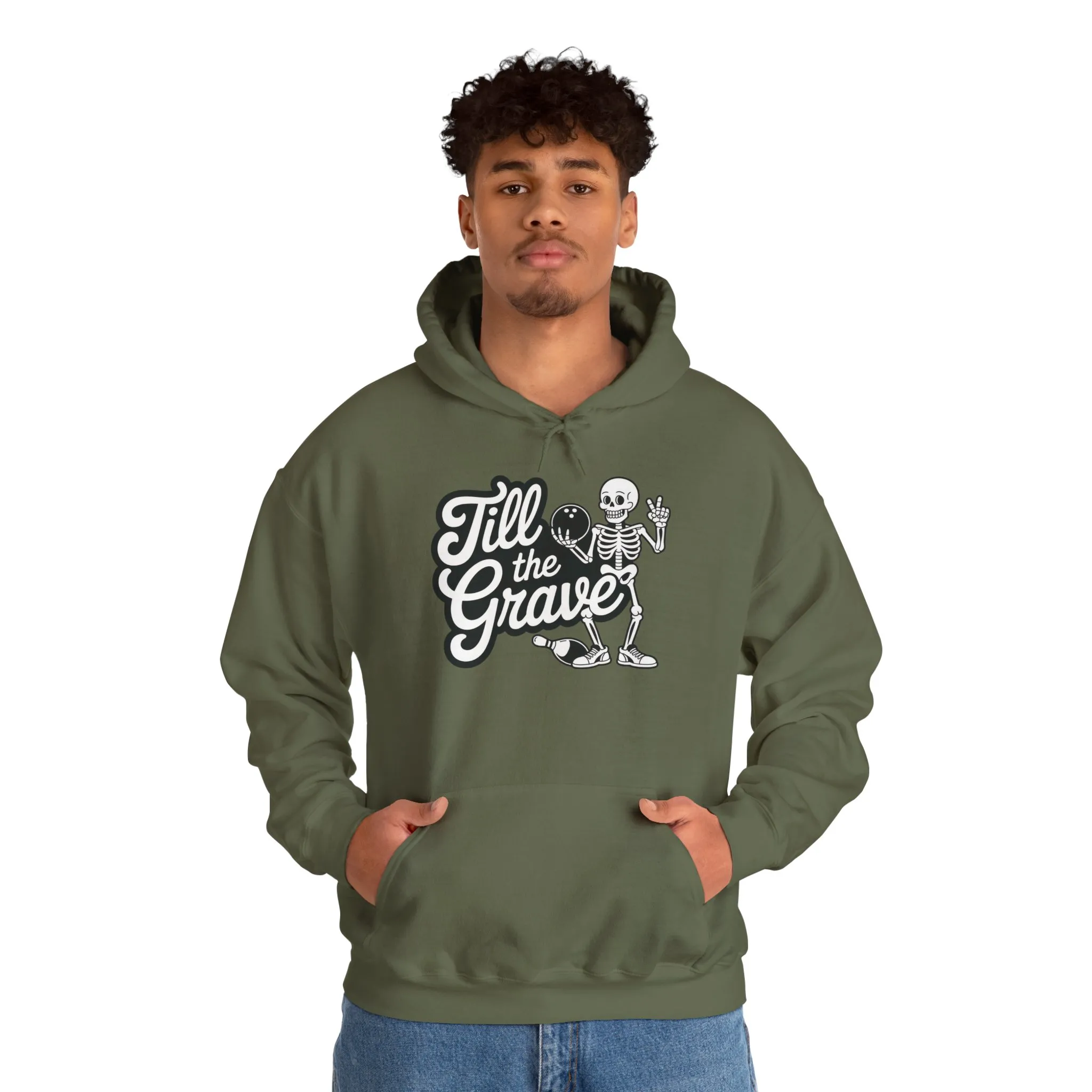 Funny Skeleton Bowling Mens Hoodie, Halloween Apparel, Funny Skeleton Bowling Shirt, Casual Mens Crewneck, Cool Bowler Skull Hoodie - Image 15
