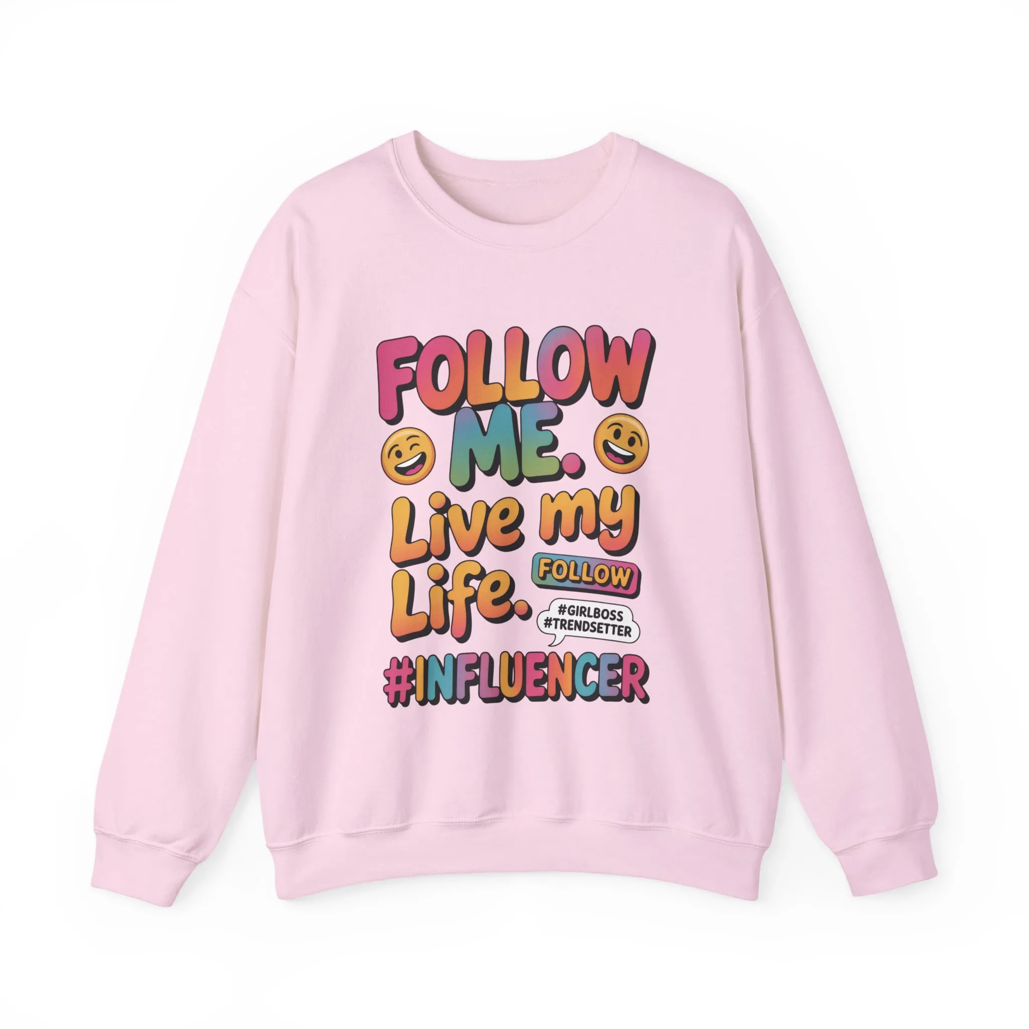 Womens Heavy Blend™ Crewneck Sweatshirt, Influencer Sweatshirt, Colorful Follow Me Live My Life Graphic Sweatshirt, Trendy GirlBoss Outfit - Image 34