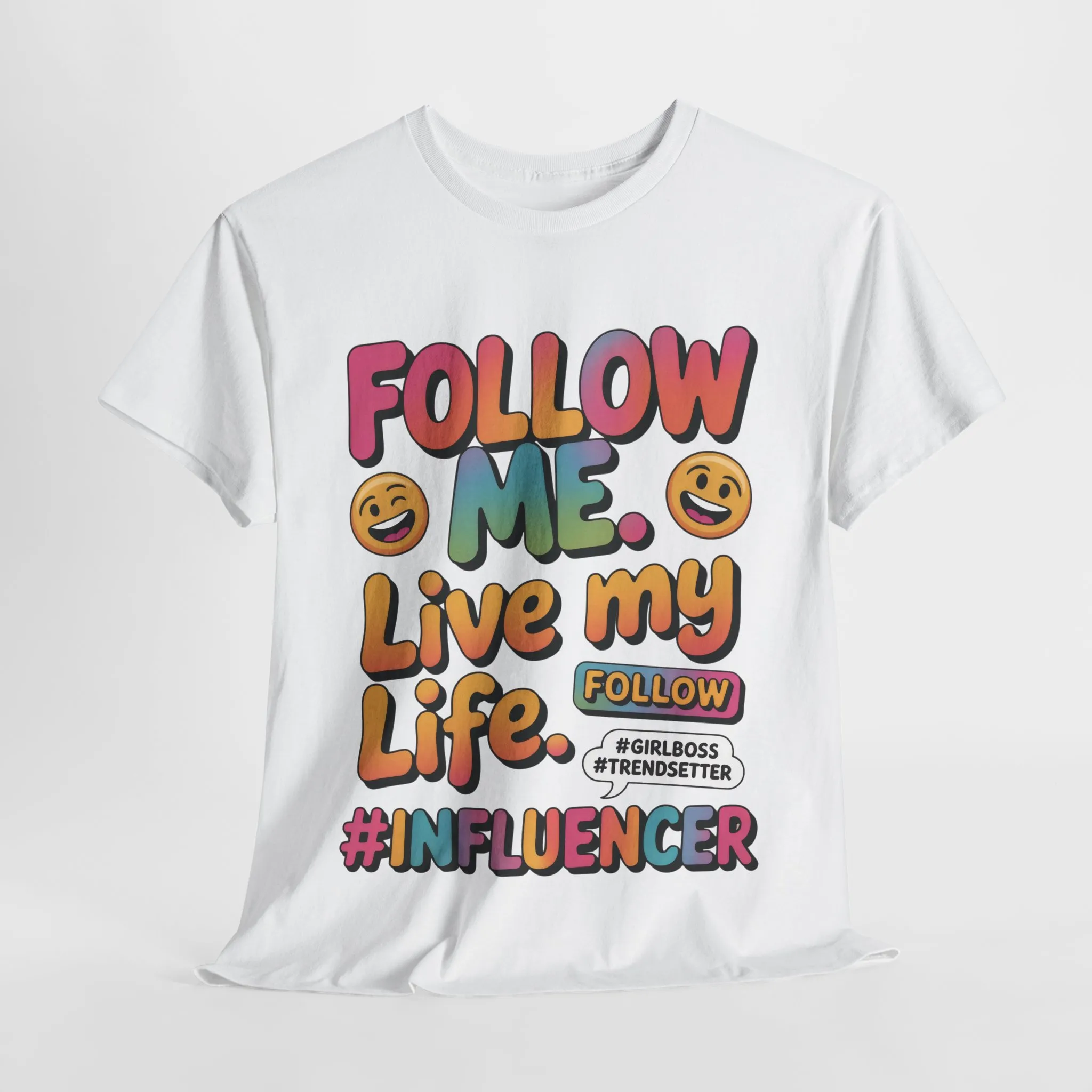 Womens Heavy Cotton Tee, Influencer Graphic Tee, Follow Me Live My Life Shirt, Colorful Trendy GirlBoss T-Shirt, Trendsetter Summer Wear - Image 6