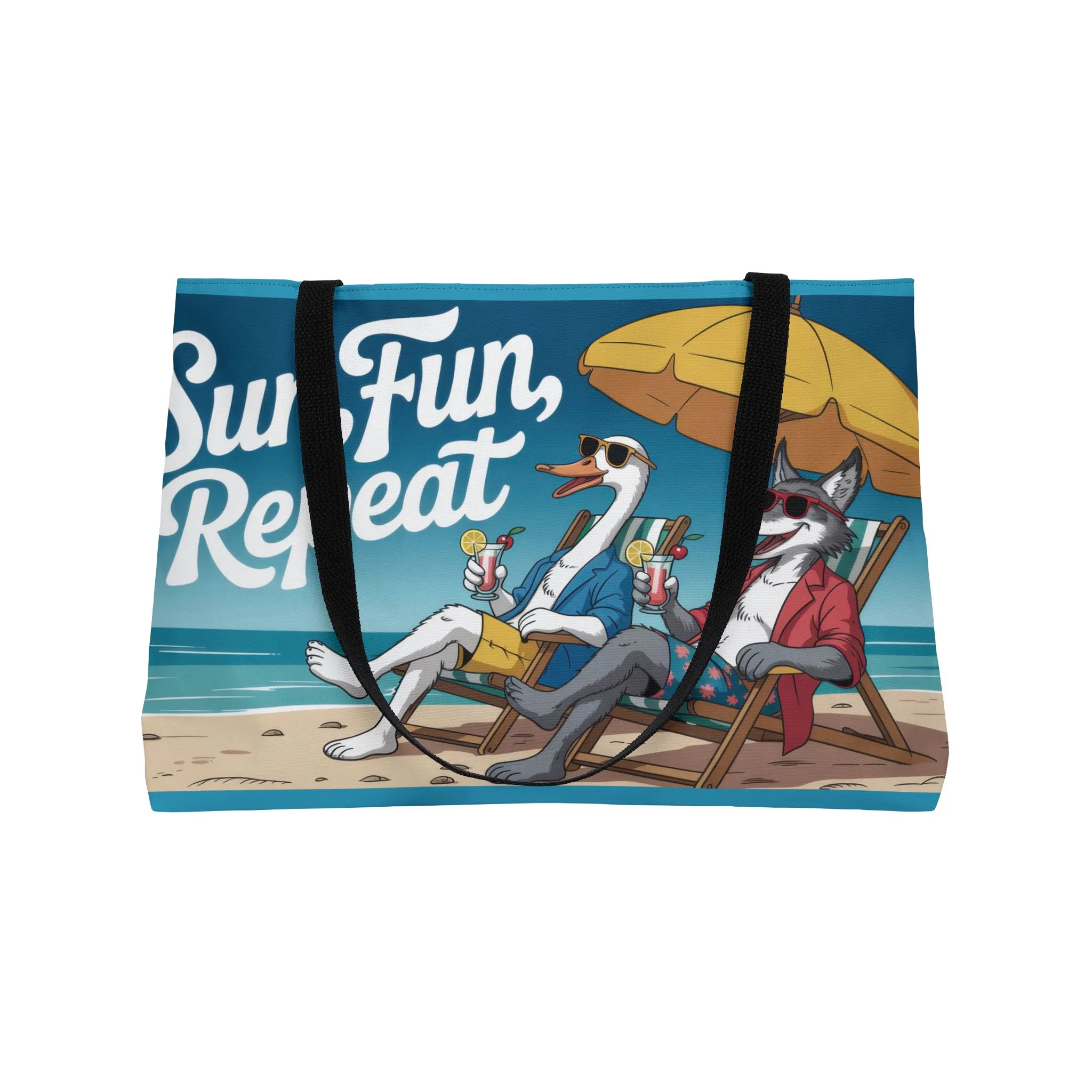 Funny Animal Beach Weekender Tote Bag, Weekender Bag with Cool Cartoon Duck and Wolf, Oversized Travel Beach Bag, Summer Essentials - Image 4