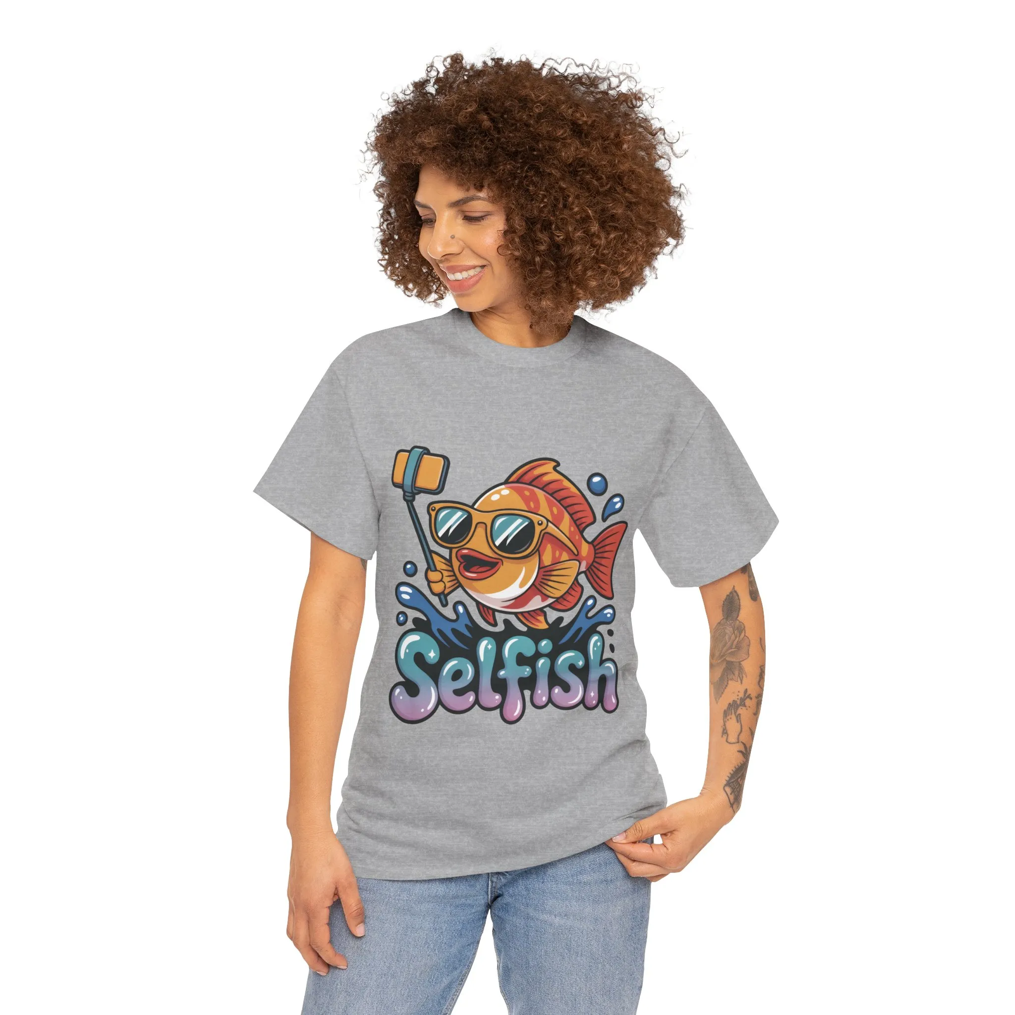 Funny Selfie Fish Graphic Womens T-Shirt, Playful Pun Gift for Her, Summer Vibes, Unique Beach Shirt, Outdoor Adventures - Image 11