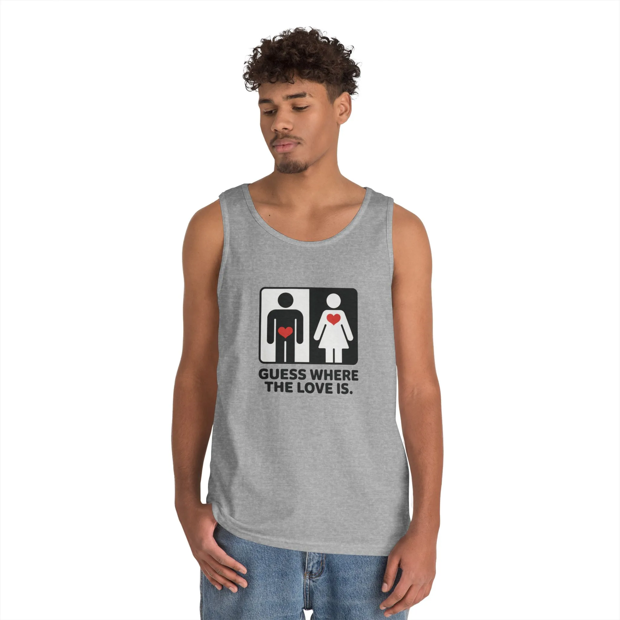 Cute Guess Where The Love Is Mens Tank, Couples Gift, Valentines Day Gift, Relationship Humor Shirt, Funny Tank for Him, Bold Love Joke Tank - Image 6