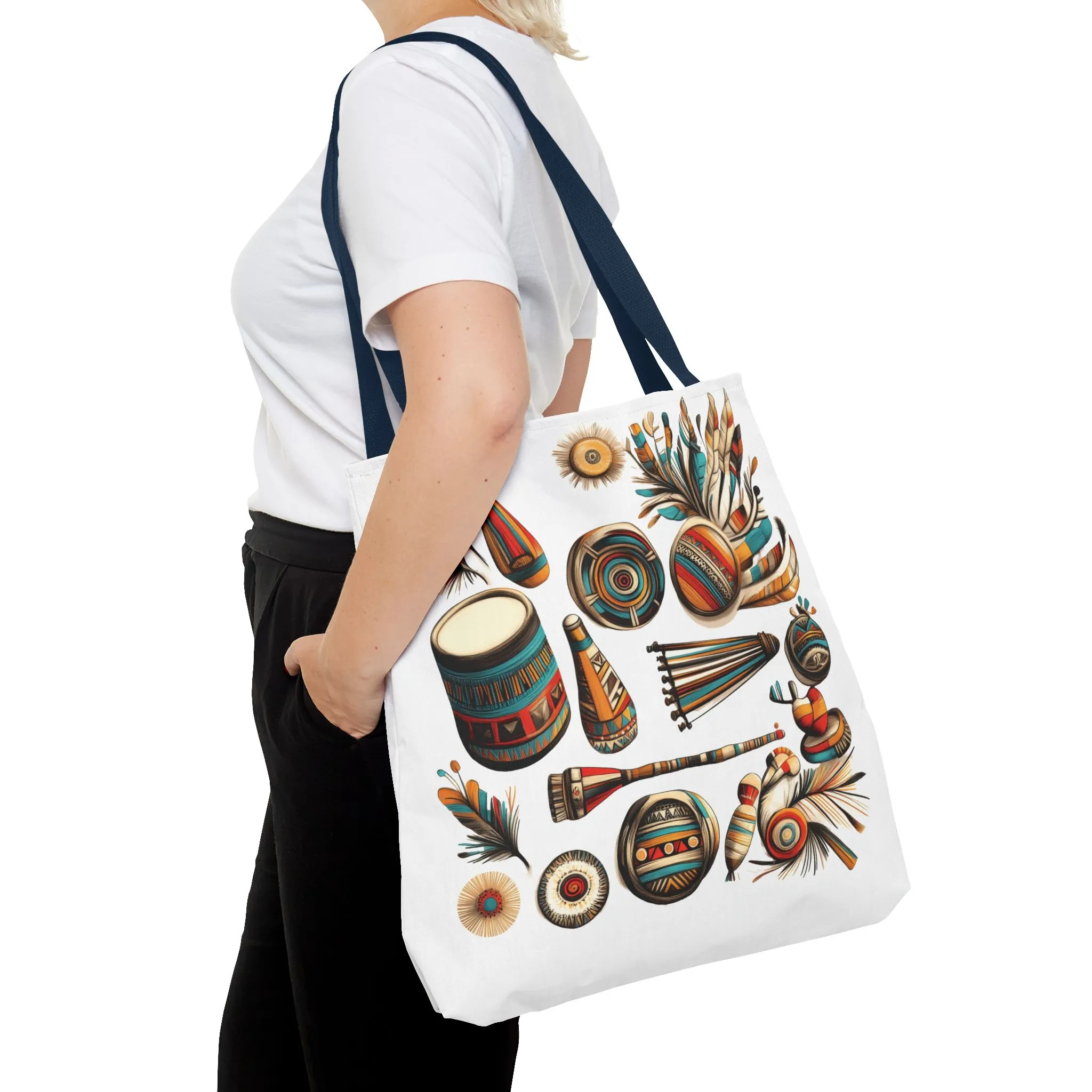 Boho Tribal Music Tote Bag, Ethnic Percussion Instrument Art, Festival Vibes, Shopping Bag, Bohemian Tote, Weekender Bag, Beach Bag, Large Canvas Bag - Image 40
