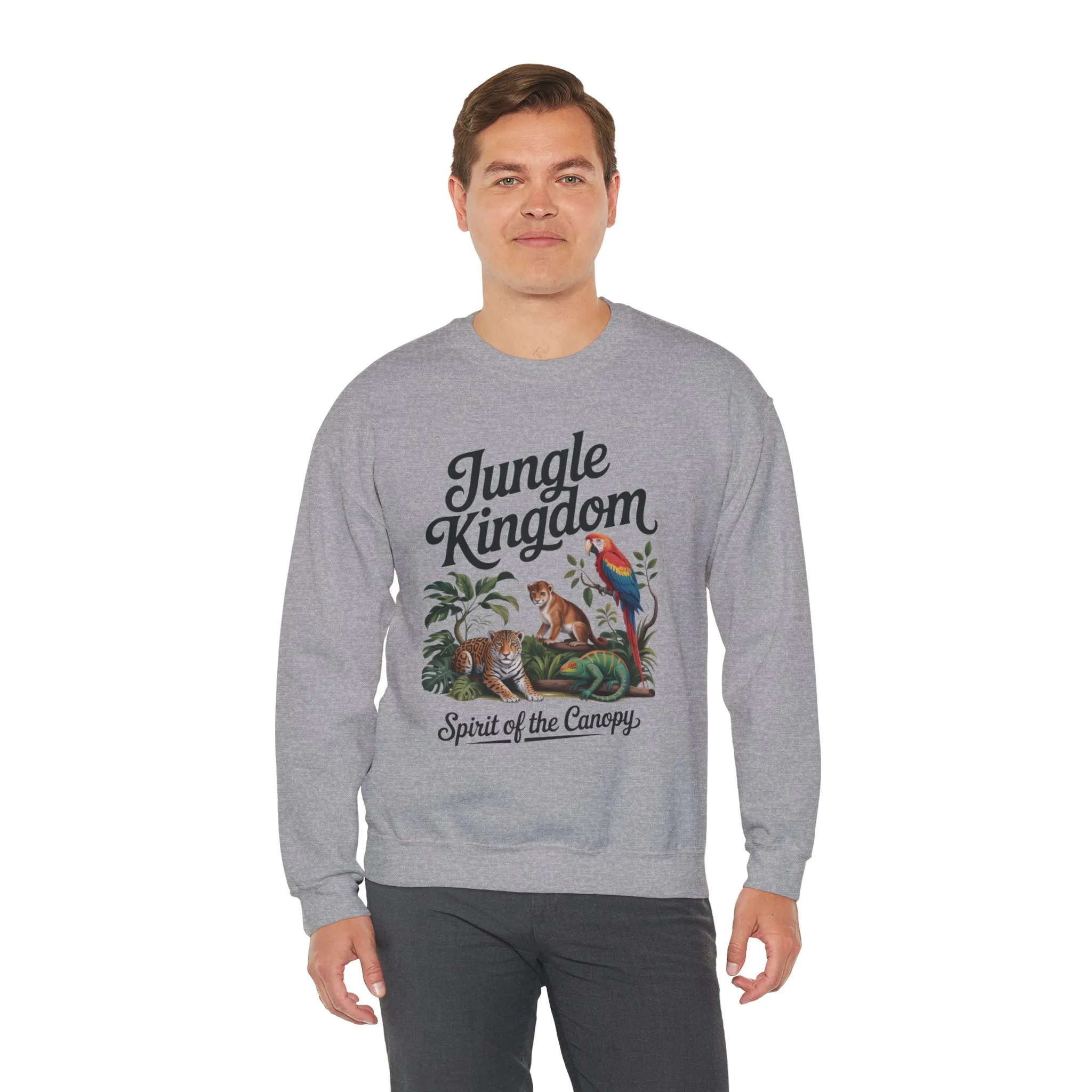 Jungle Kingdom Mens Sweatshirt, Cozy Jungle Crewneck, Nature Lover Gift, Wildlife Artwork, Eco-Conscious Apparel, Animal Enthusiast Clothing - Image 9
