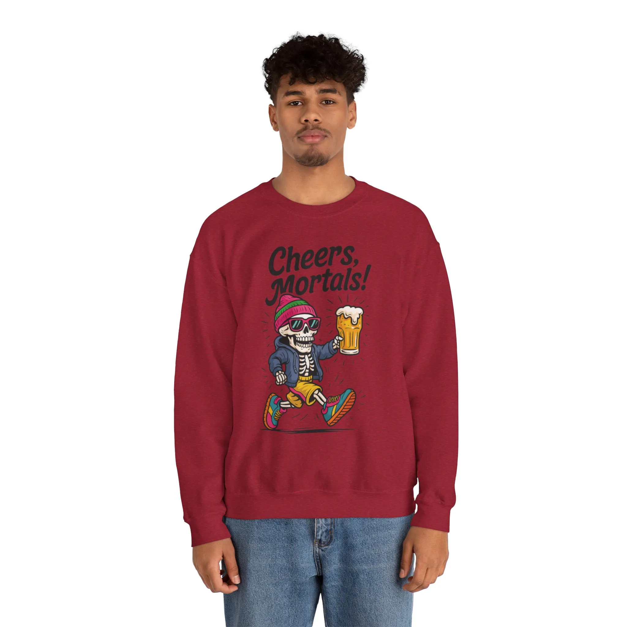 Cheers Mortals! Mens Crewneck Sweatshirt, Skeleton Beer Pullover with Hood, Drinking Humor Sweatshirt, Party Gift for Him, Halloween Apparel - Image 32