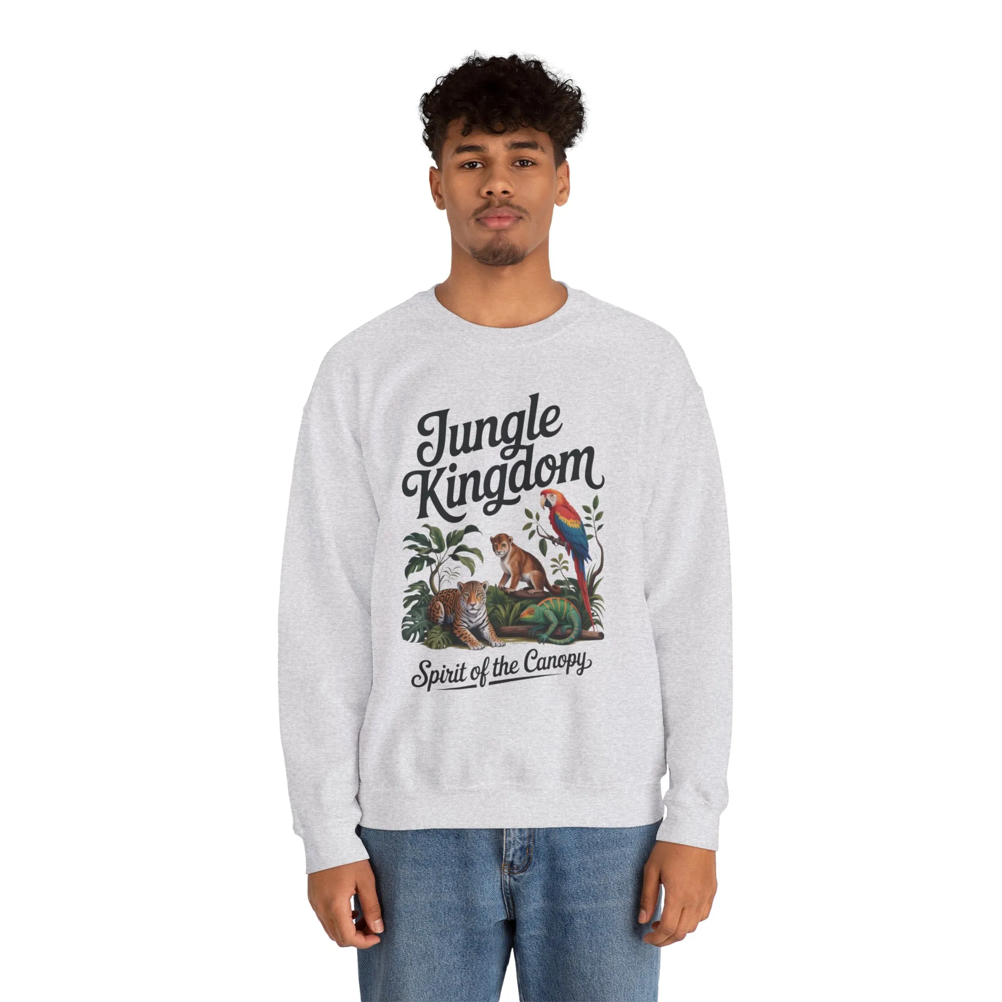 Jungle Kingdom Mens Sweatshirt, Cozy Jungle Crewneck, Nature Lover Gift, Wildlife Artwork, Eco-Conscious Apparel, Animal Enthusiast Clothing - Image 5
