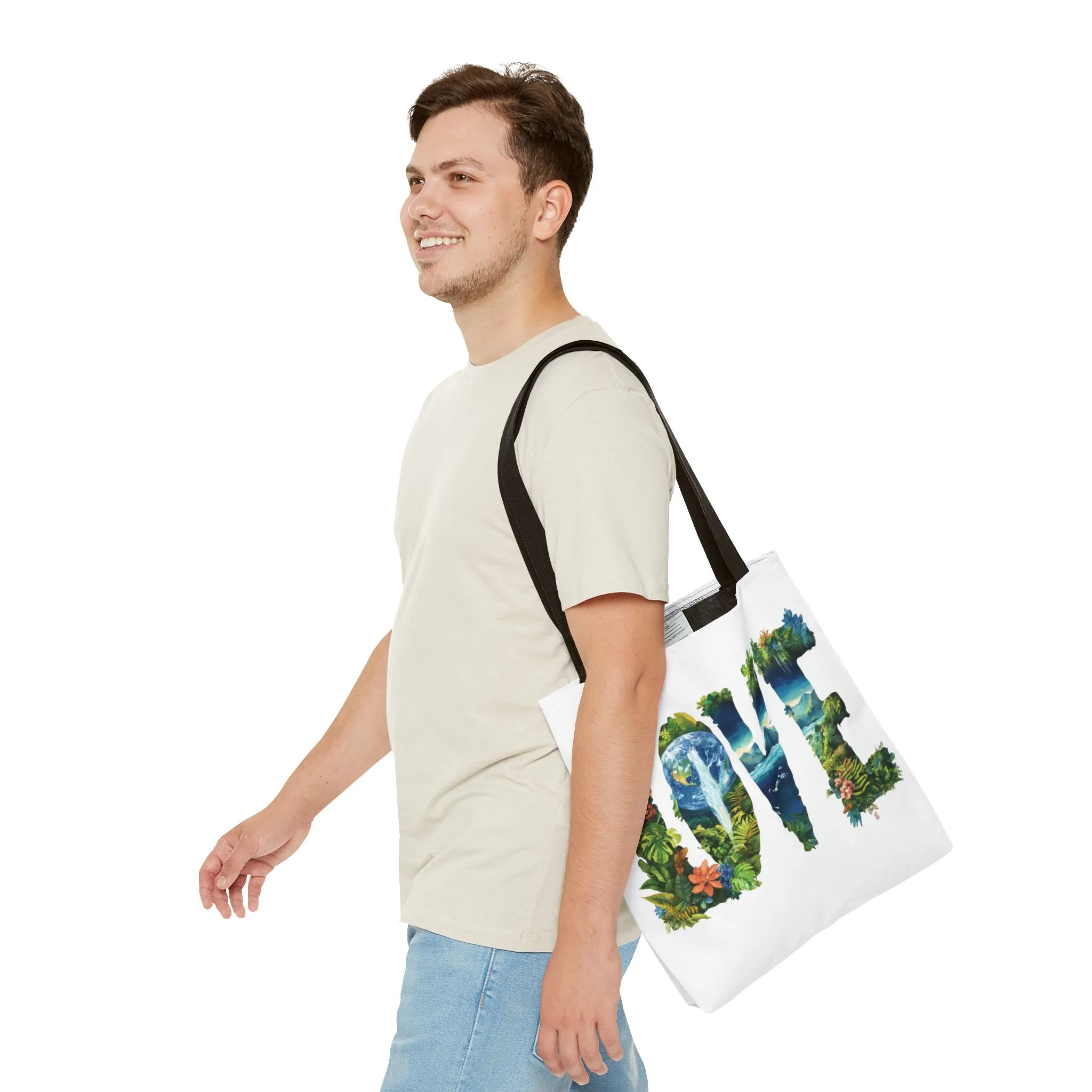 Earth Day LOVE Tote Bag, Eco Friendly Nature Art Bag, Sustainable Planet Message, Floral Tote, Shopping Bag, Beach Bag, Large Canvas Bag - Image 8