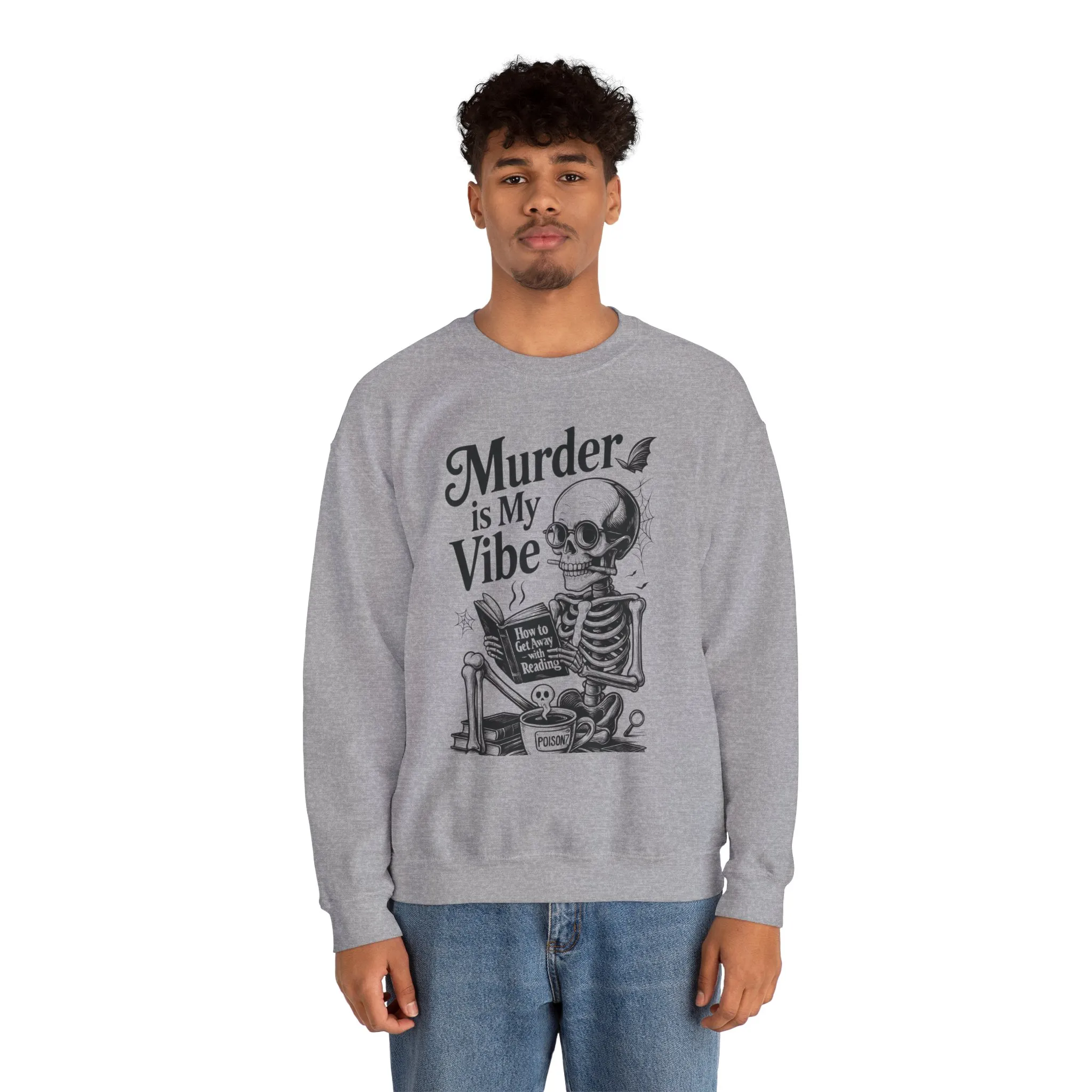 Murder is My Vibe Crewneck Sweatshirt, Cozy Gift for Halloween, Unique Sweatshirt, Skull Graphic, Fall Fashion, Unisex Pullover - Image 8