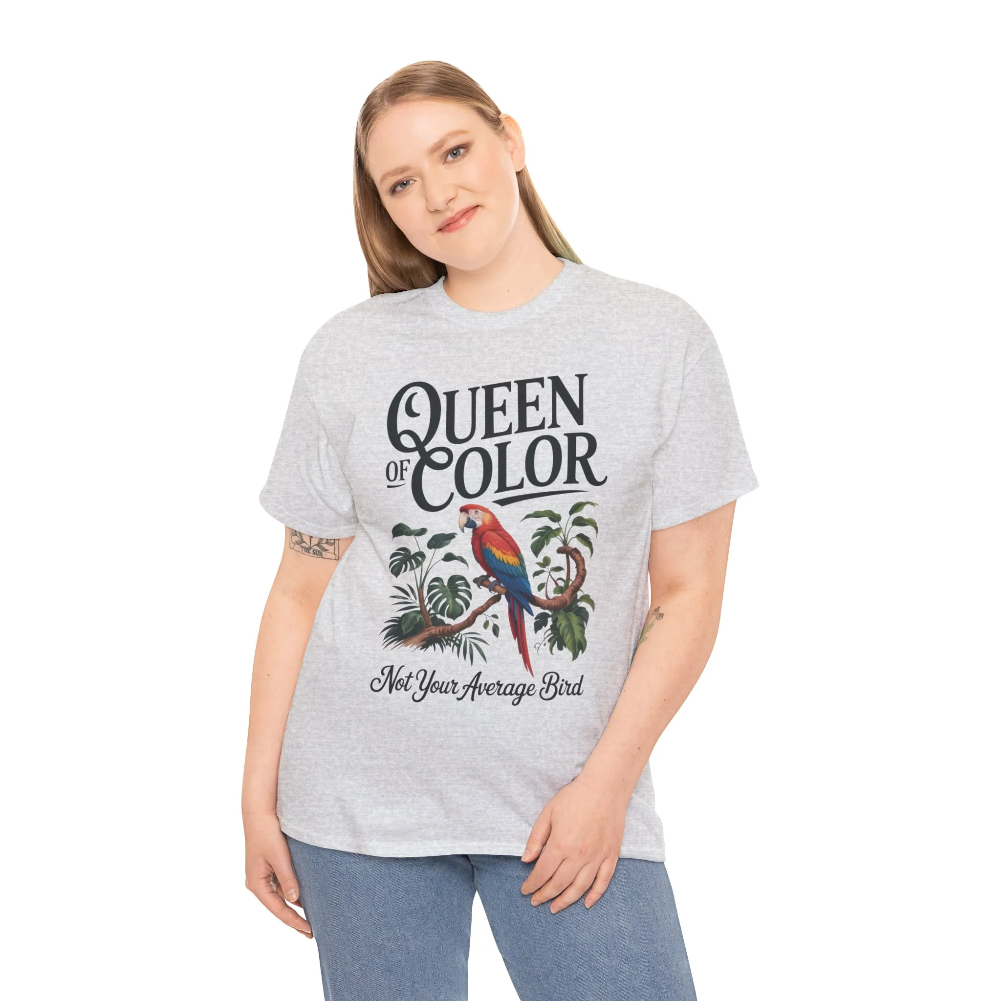 Colorful Queen Womens Tee, Fun Graphic T-Shirt, Casual Wear, Gift for Bird Lovers, Trendy Summer Apparel - Image 6