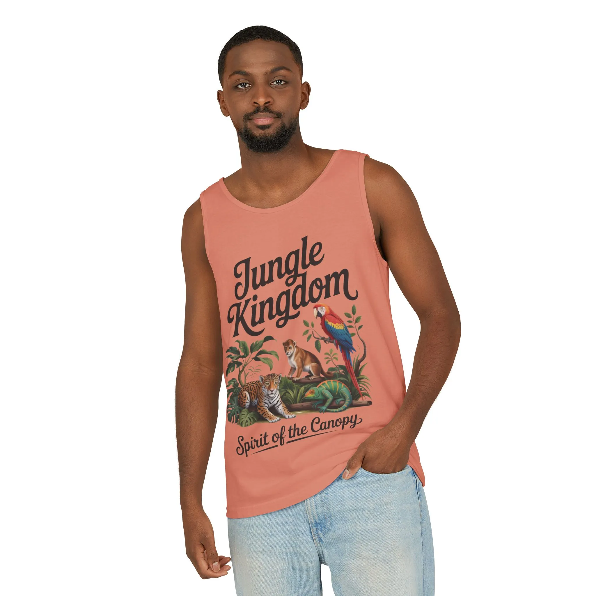 Jungle Kingdom Tank Top, Mens Garment-Dyed Sleeveless Shirt, Spirit of the Canopy Tee, Summer Outfit, Eco-Friendly Casual Wear - Image 20