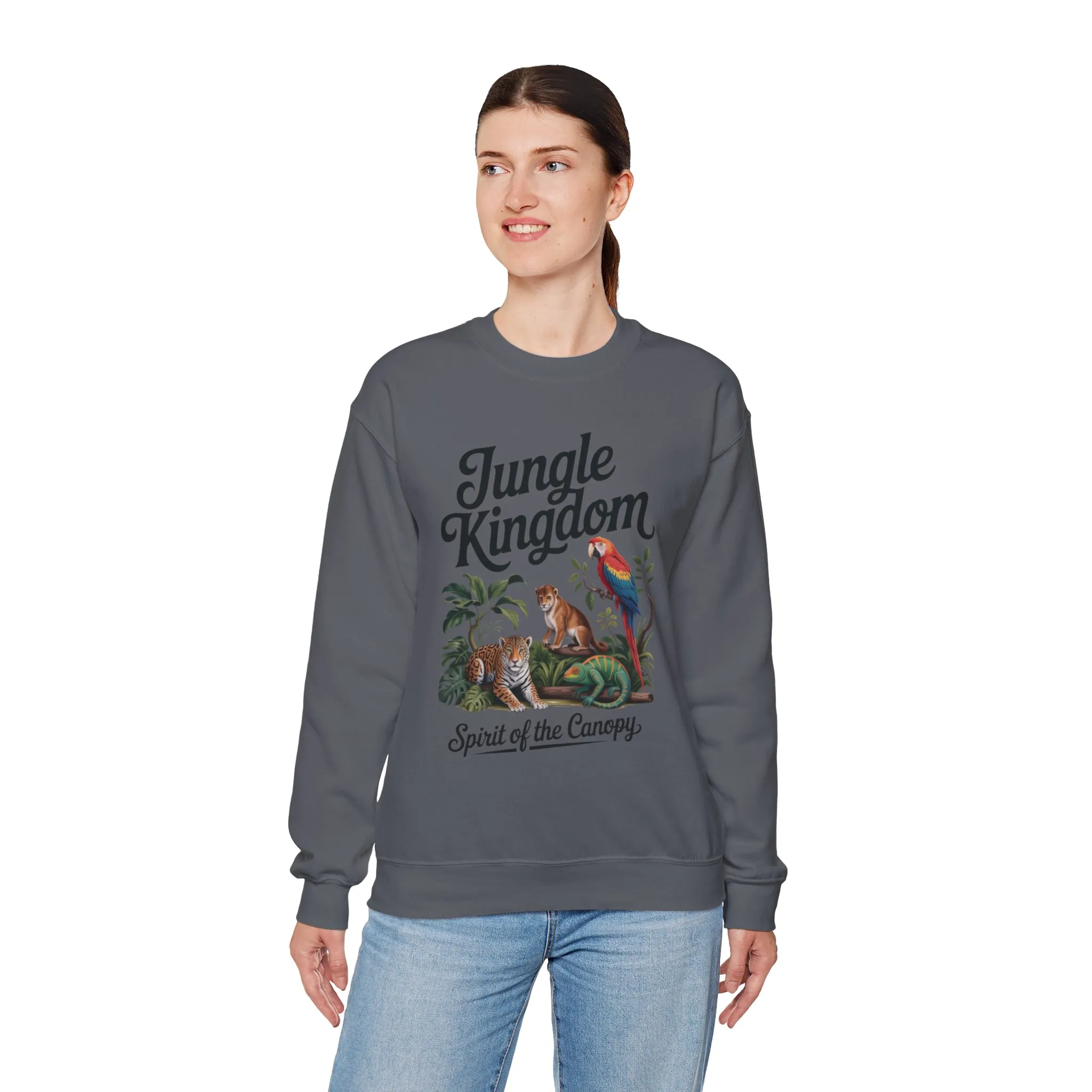 Jungle Kingdom Womens Sweatshirt, Cozy Jungle Crewneck, Nature Lover Gift, Wildlife Artwork, Eco-Conscious Apparel, Animal Enthusiast Clothing - Image 30