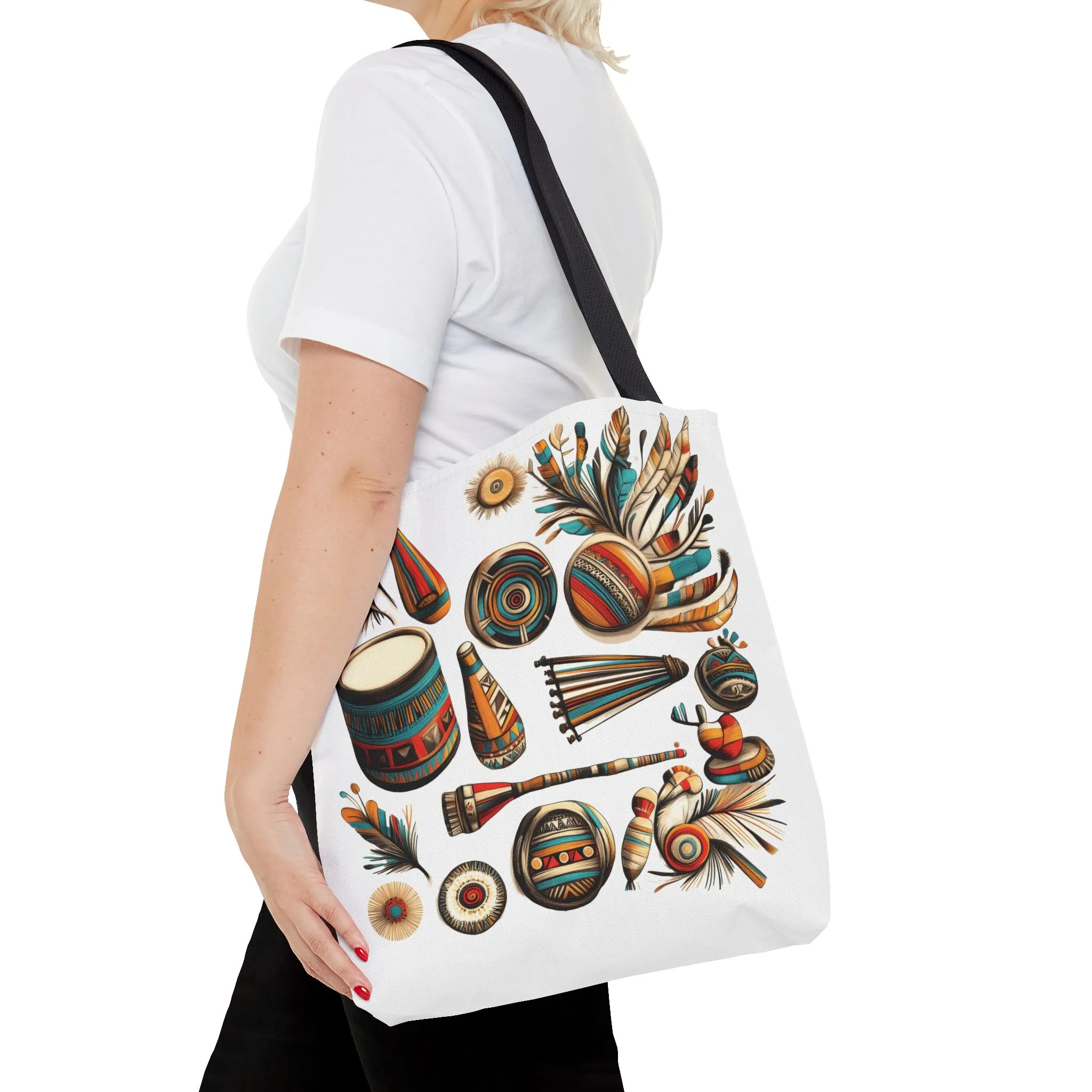 Boho Tribal Music Tote Bag, Ethnic Percussion Instrument Art, Festival Vibes, Shopping Bag, Bohemian Tote, Weekender Bag, Beach Bag, Large Canvas Bag - Image 8