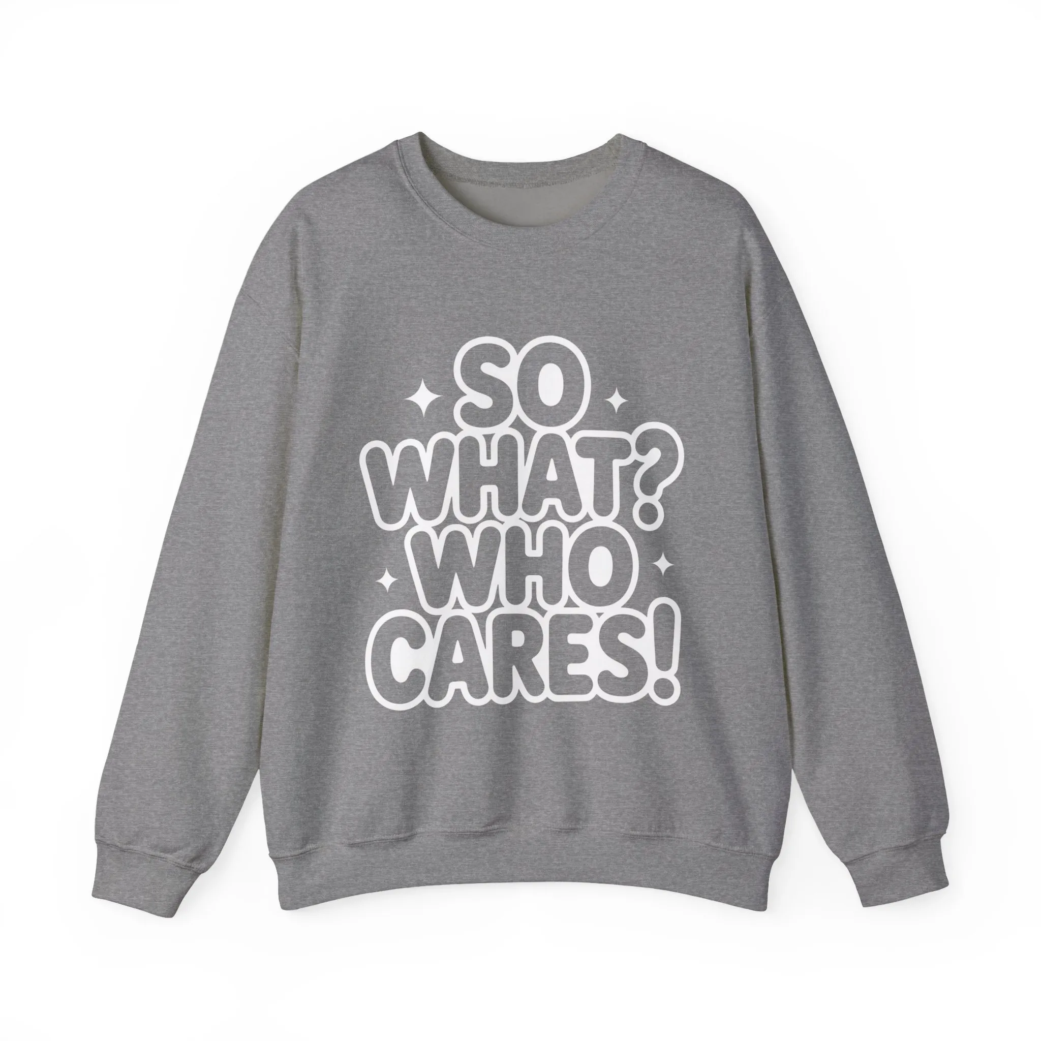 Trendy Womens Crewneck Sweatshirt with 'So What? Who Cares!' Print, Funny Typography Sweater, Sassy Graphic Sweater for Women - Image 4