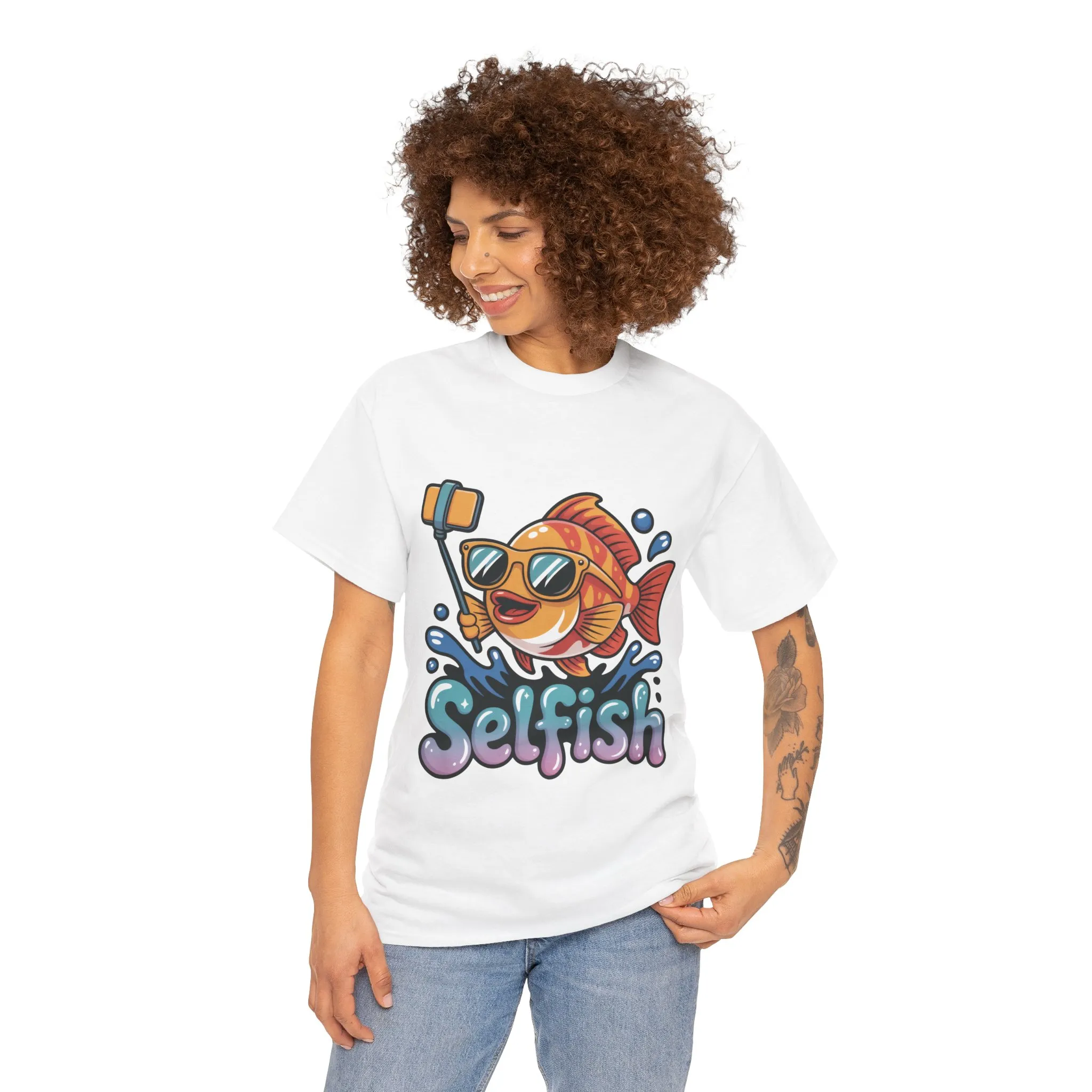 Funny Selfie Fish Graphic Womens T-Shirt, Playful Pun Gift for Her, Summer Vibes, Unique Beach Shirt, Outdoor Adventures - Image 5
