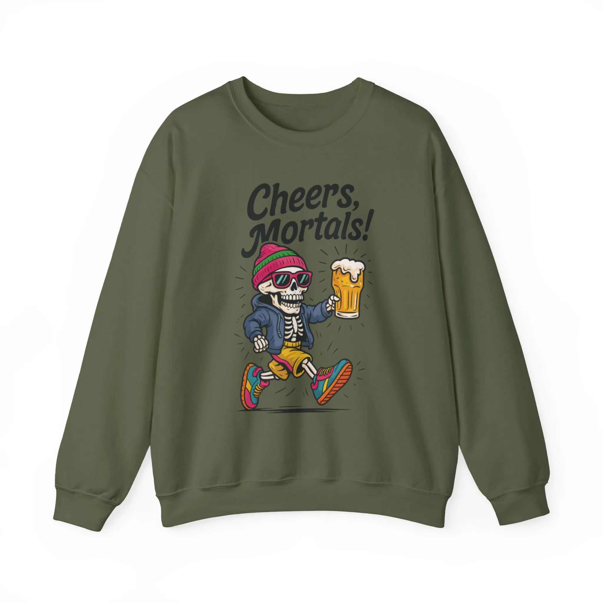 Cheers Mortals! Mens Crewneck Sweatshirt, Skeleton Beer Pullover with Hood, Drinking Humor Sweatshirt, Party Gift for Him, Halloween Apparel - Image 10